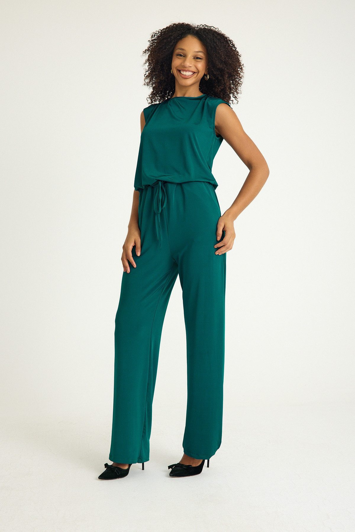 fashionshowcase Overall Eleganter Damen Jumpsuit aus Stretch-Jersey Einteilig Anpassbare Bänder, figurbetonte Passform – Bild 3 von 5