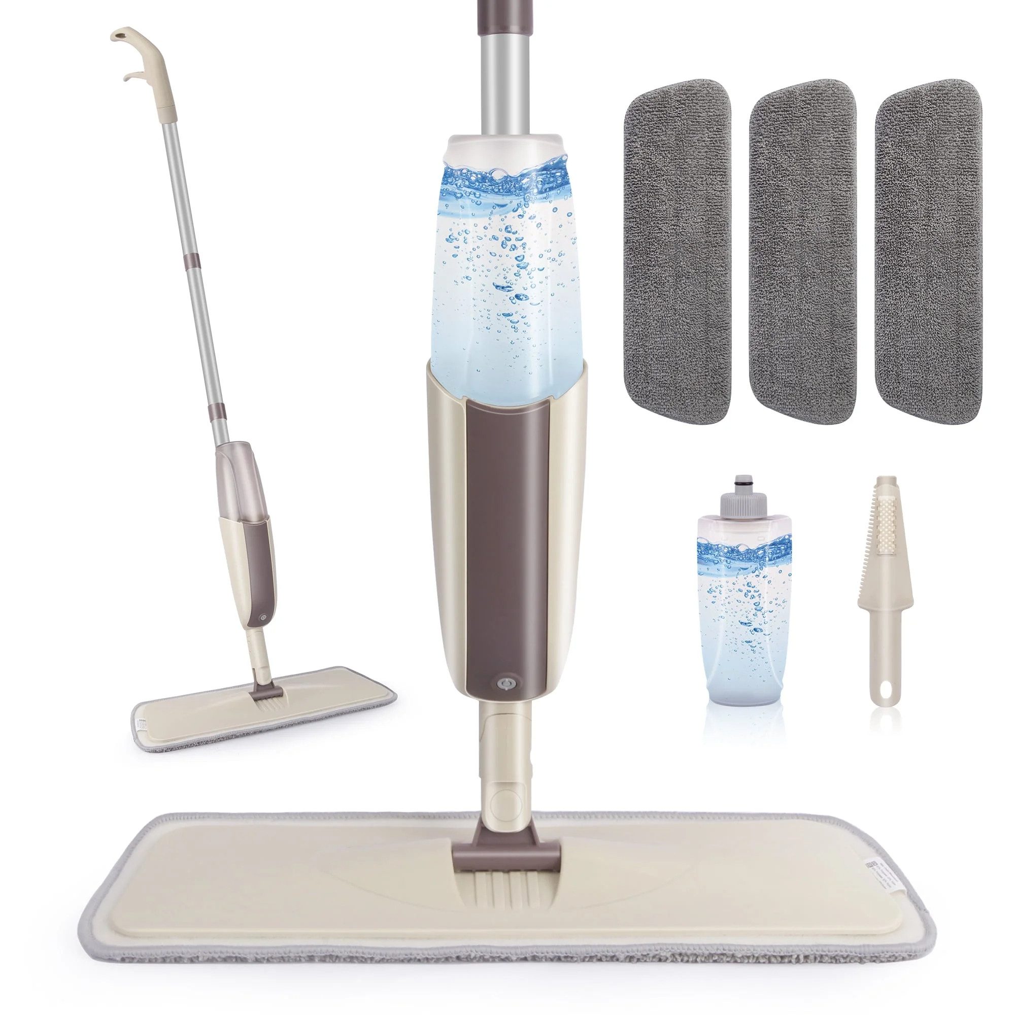 HUGERSTONE Sprühwischer Nasswischer Bodenwischer, Wischmopp mit Sprühfunktion (mit 3 Waschbaren Mikrofaser Pads für alle Böden) 360 Grad Rotierender Wischmopp Spray Mop