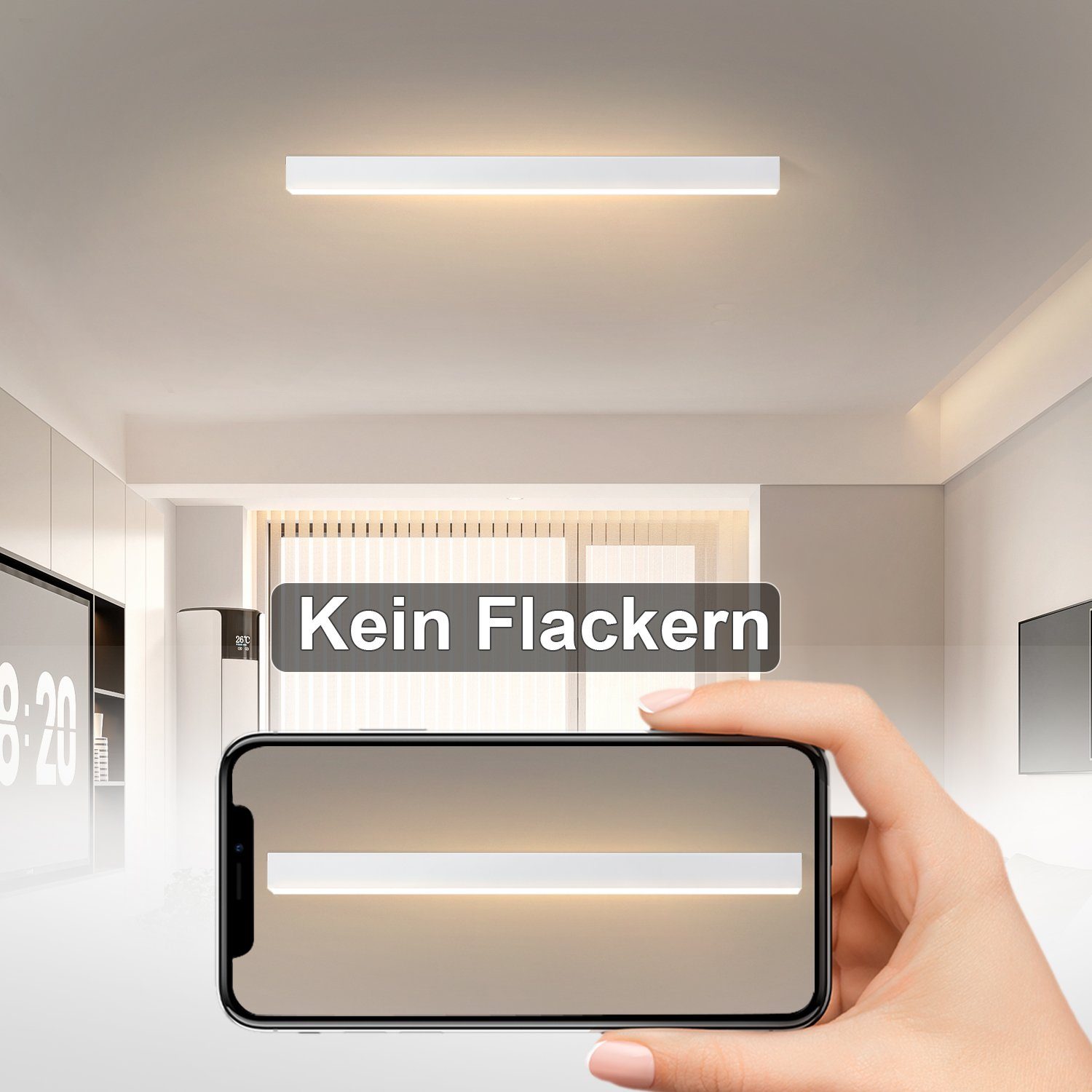 Wohnzimmer fest Neutralweiß, Küche Dimmbar integriert, 80*3.5*5.5cm 107/53/80CM Warmweiß, Büro, Nettlife mit Deckenleuchten Deckenlampe 25W, Schlafzimmer Modern Decke Schwarz LED Fernbedienung, Lang für Deckenbeleuchtung, Kaltweiß,