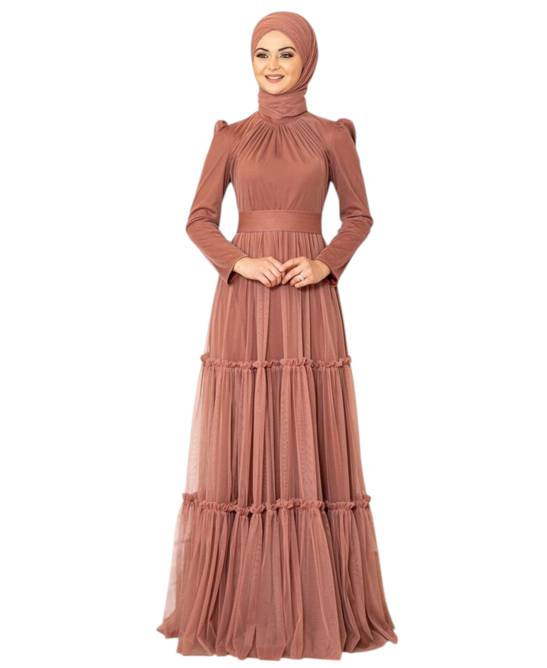 Modavitrini Abendkleid Tüllkleid mit Rüschenrock Hijab Kleid Abiye Abaya Maxikleid mit Lycra