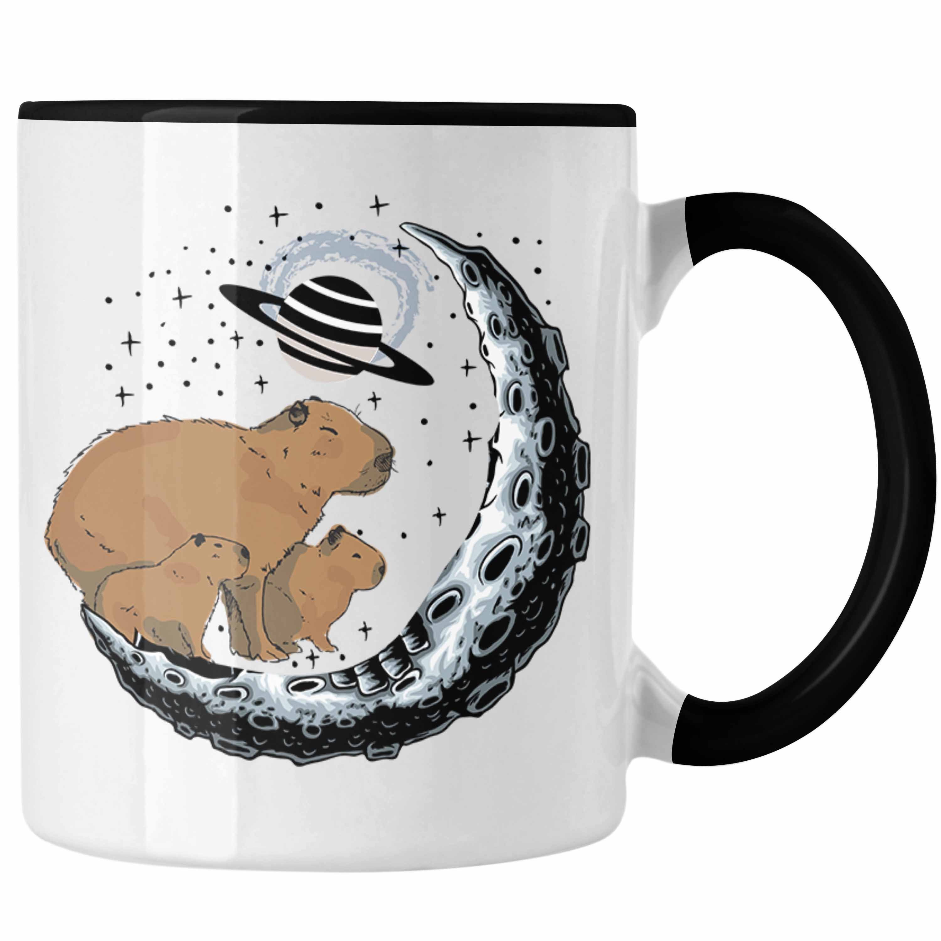 Trendation Tasse Galaxie Capybara Tasse Capybara Tier Kaffeetasse Geschenk für Capybara Schwarz