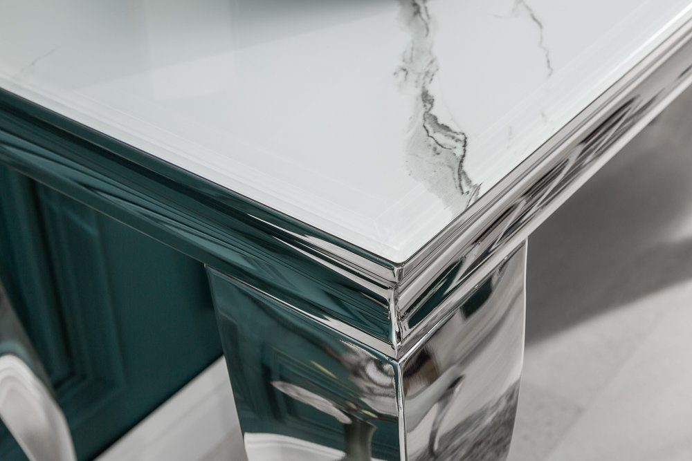 riess-ambiente Konsolentisch MODERN BAROCK 145cm grau / weiß, Glastisch · Marmor-Optik · Edelstahl-Beine – Bild 5 von 5
