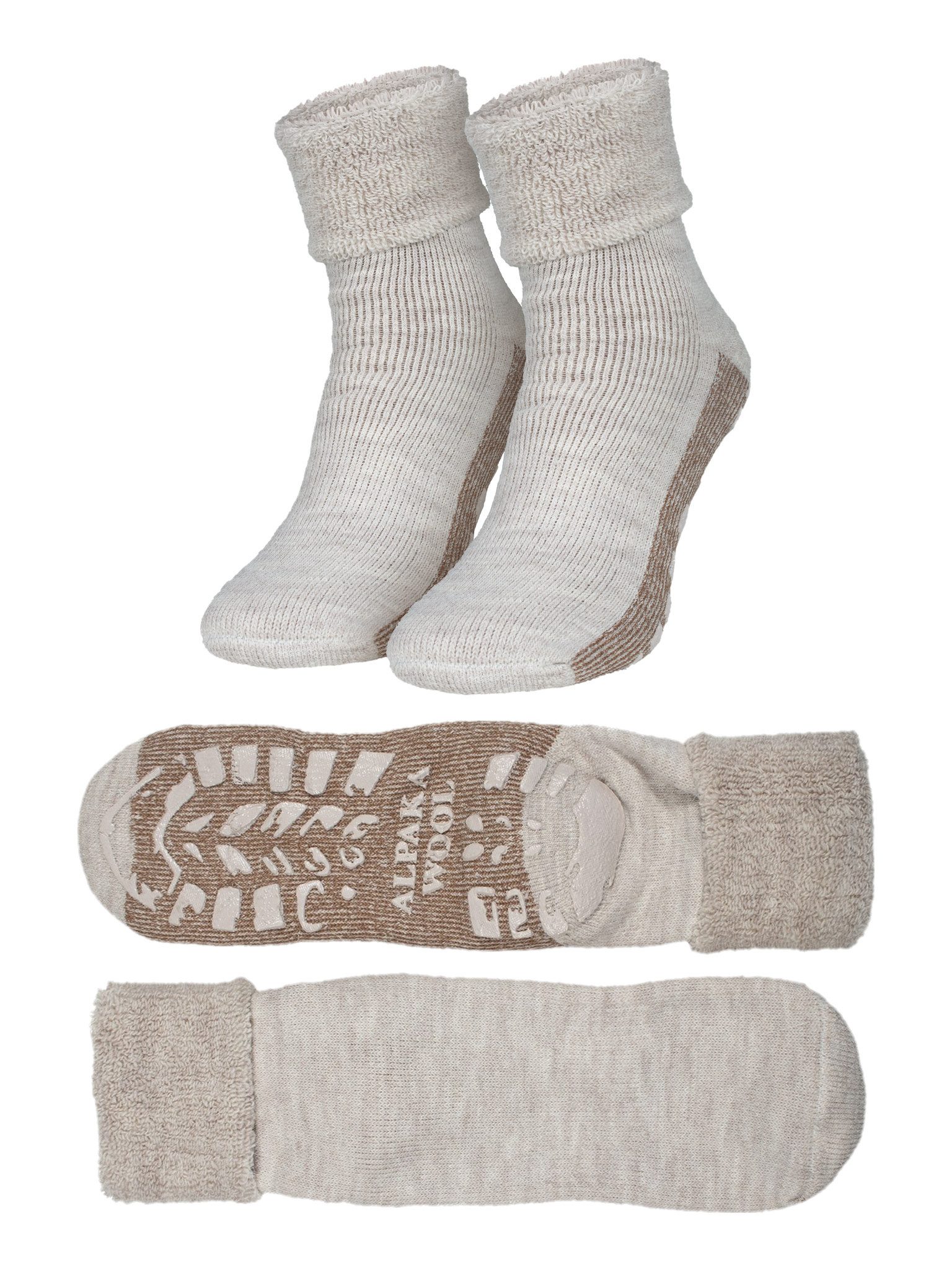 Black Snake ABS-Socken Warme Hüttensocken mit Alpaka und Wolle für Frauen und Männer zuhause (Socken-Set, 2-Paar, Beige 39/42) …