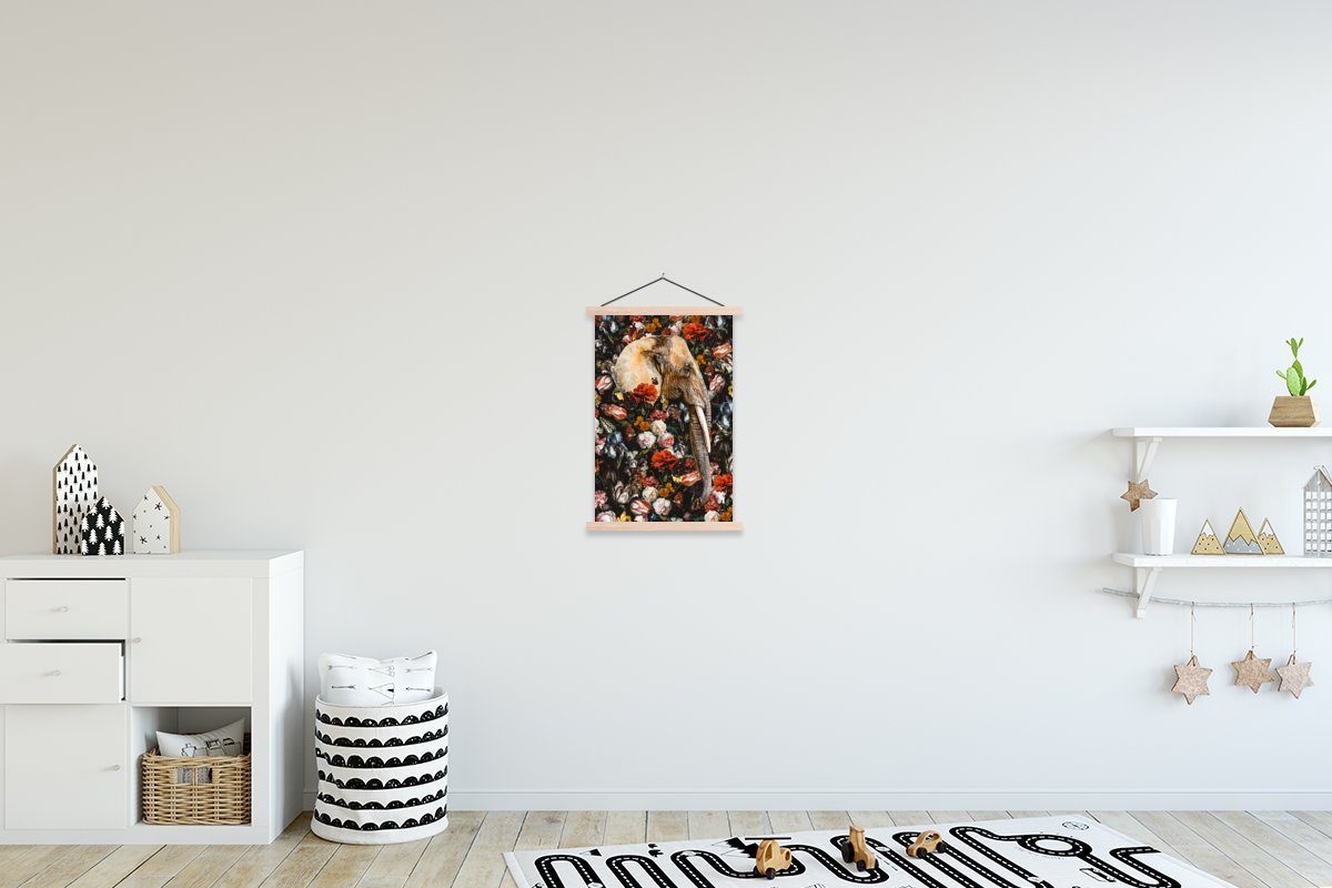 MuchoWow Poster Elefant - Magnetisch - Illustration, St), Bilderleiste, (1 Posterleiste, Blumen Textilposter Wohnzimmer, für