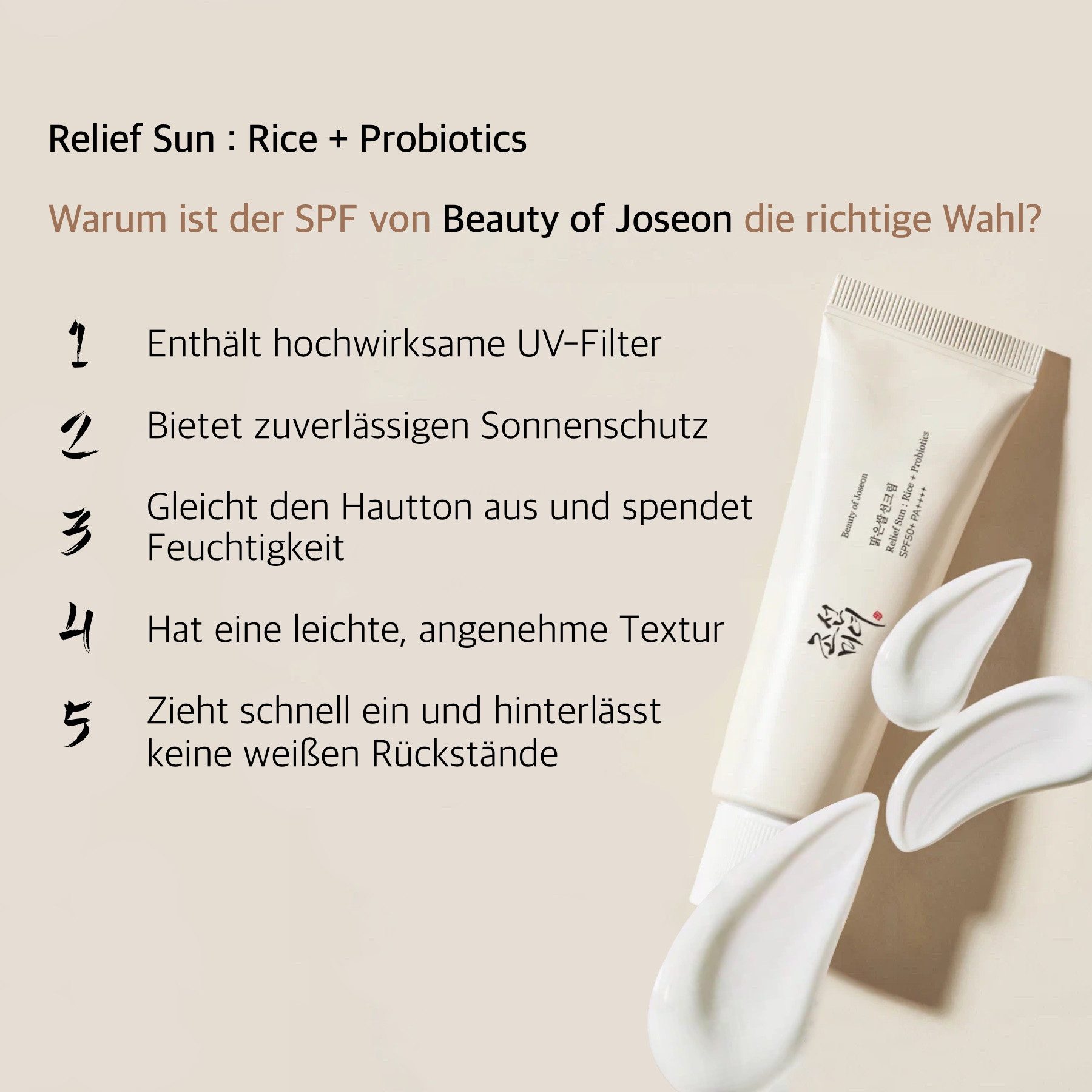 Beauty of Joseon Sonnenschutzcreme Sonnenpflege Beauty of Joseon Relief Sun SPF50+, 1-tlg., Hoher UV-Schutz, Feuchtigkeitsspendend