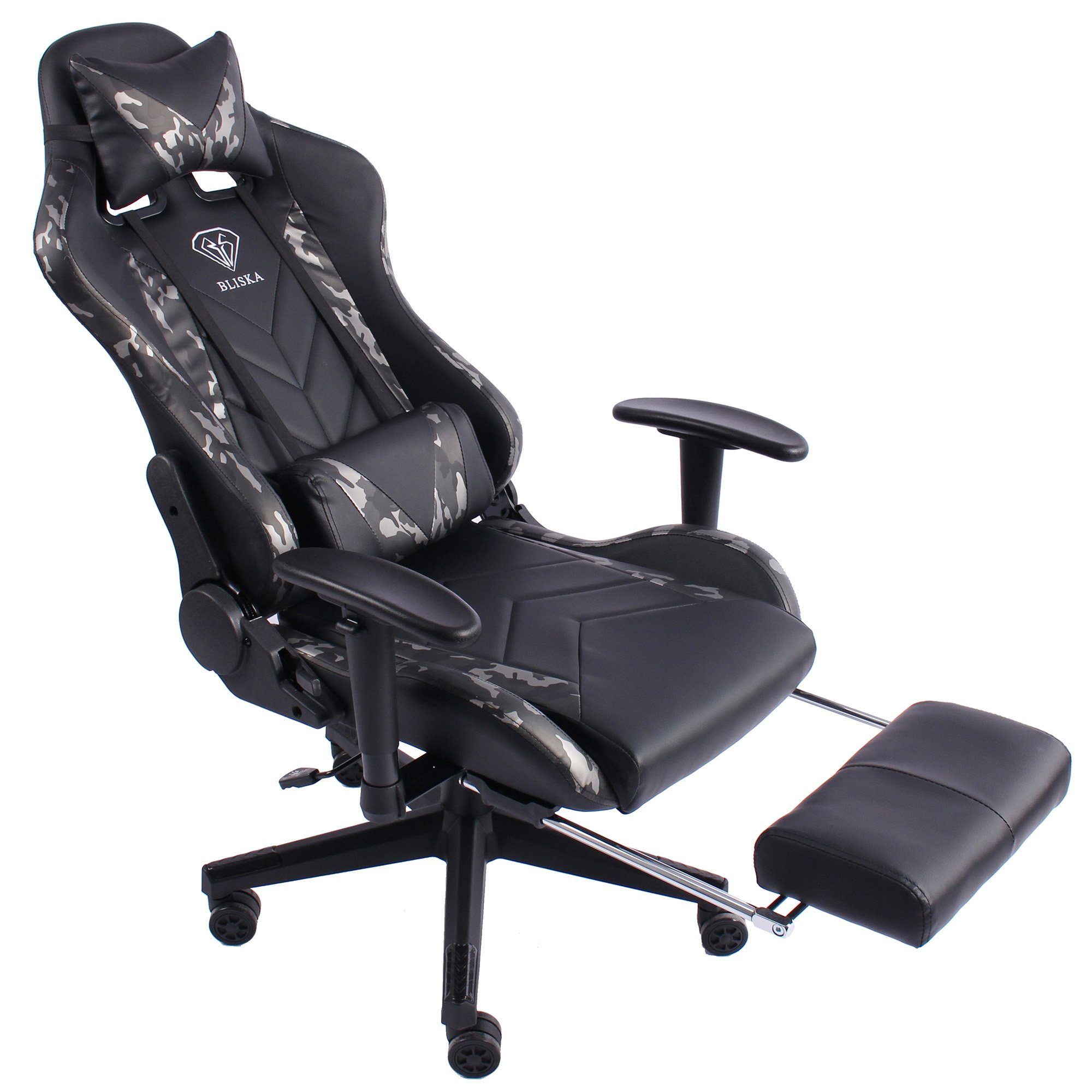 -Grau 4D-Armlehnen und (1 Schwarz/Military Chefsessel Stuhl Lederoptik TRISENS Leo Gaming chair in Stück), Fußstütze mit gaming