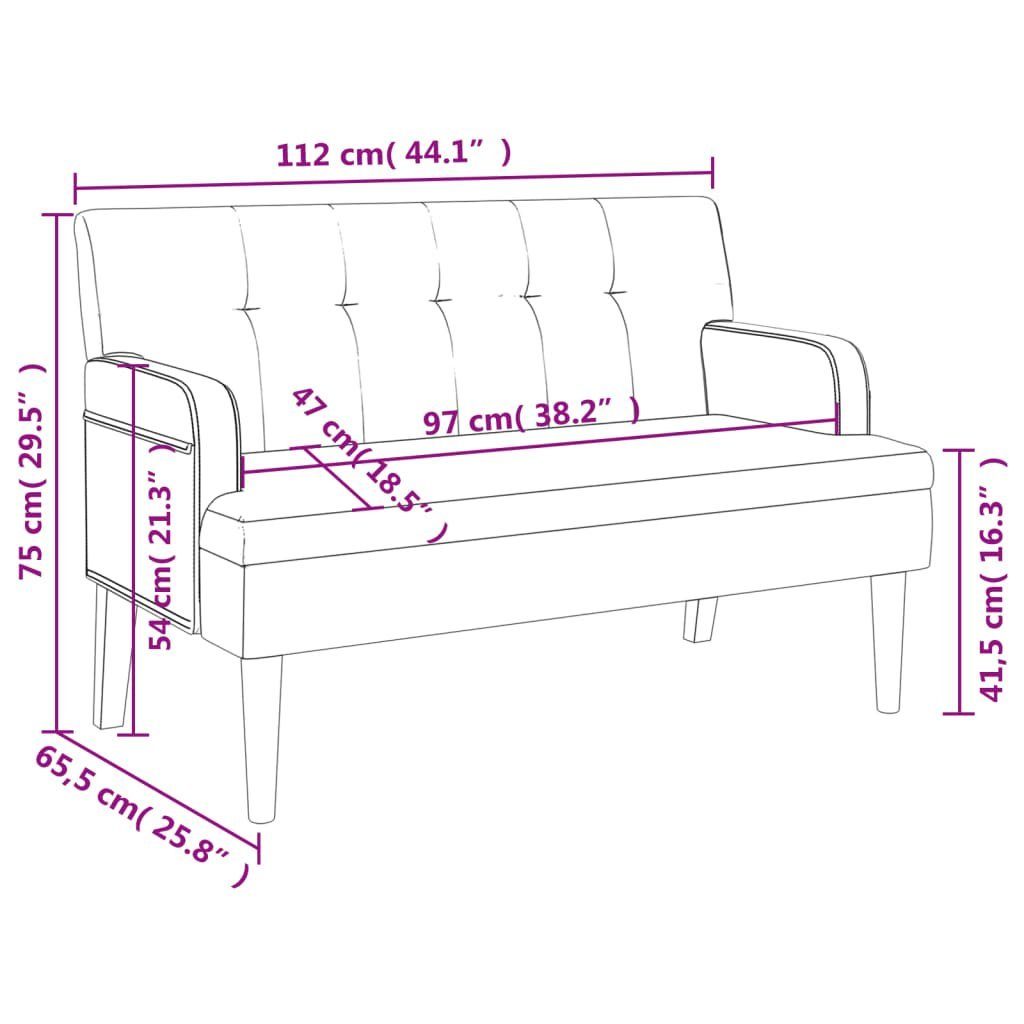 vidaXL Sitzbank Sitzbank mit Braun 112x65,5x75 | Rückenlehne cm Braun Braun Kunstleder