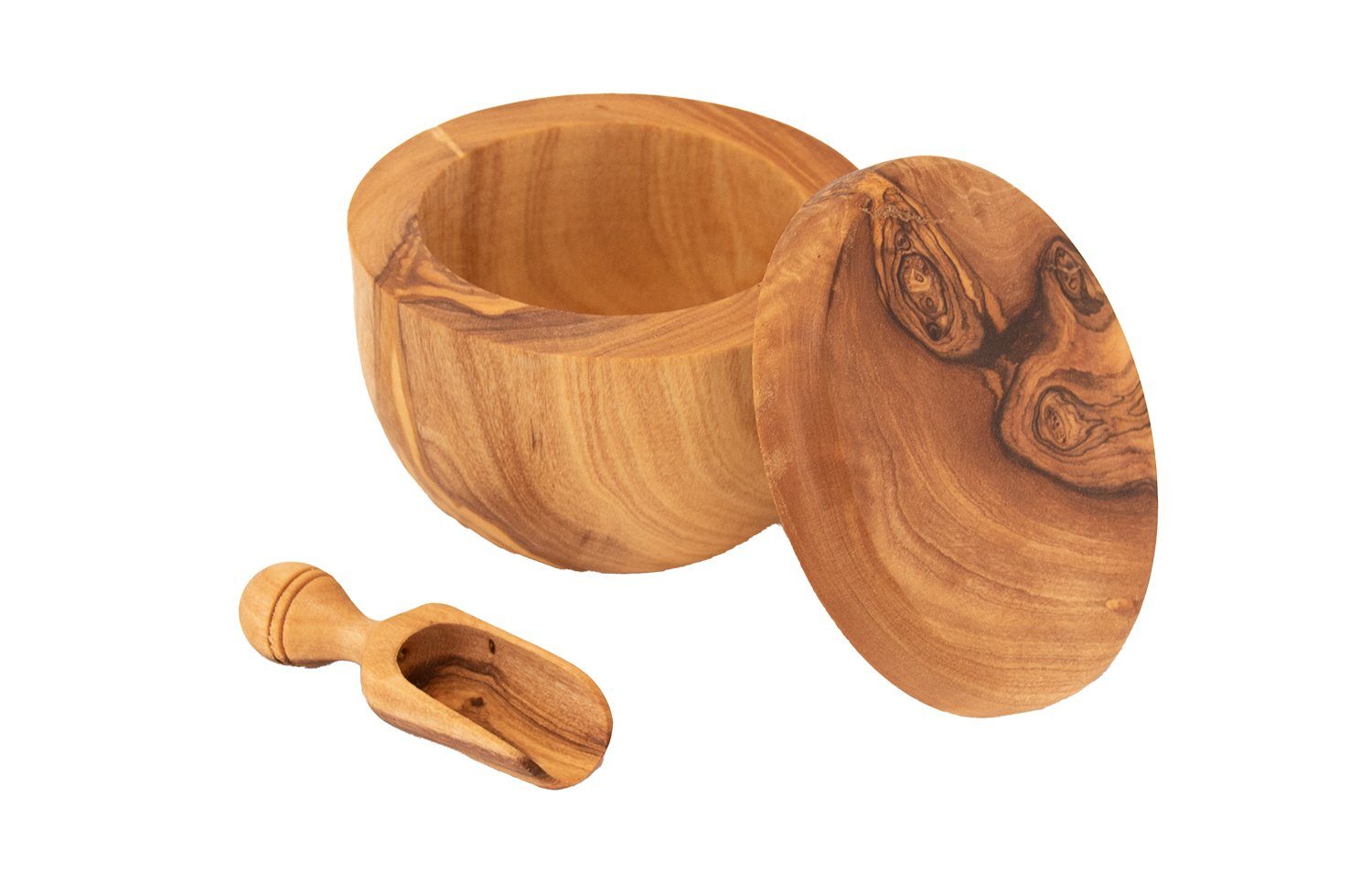 Benera Dose Salztopf Salzdose Behälter aus Olivenholz ca. 9 CM Durchmesser