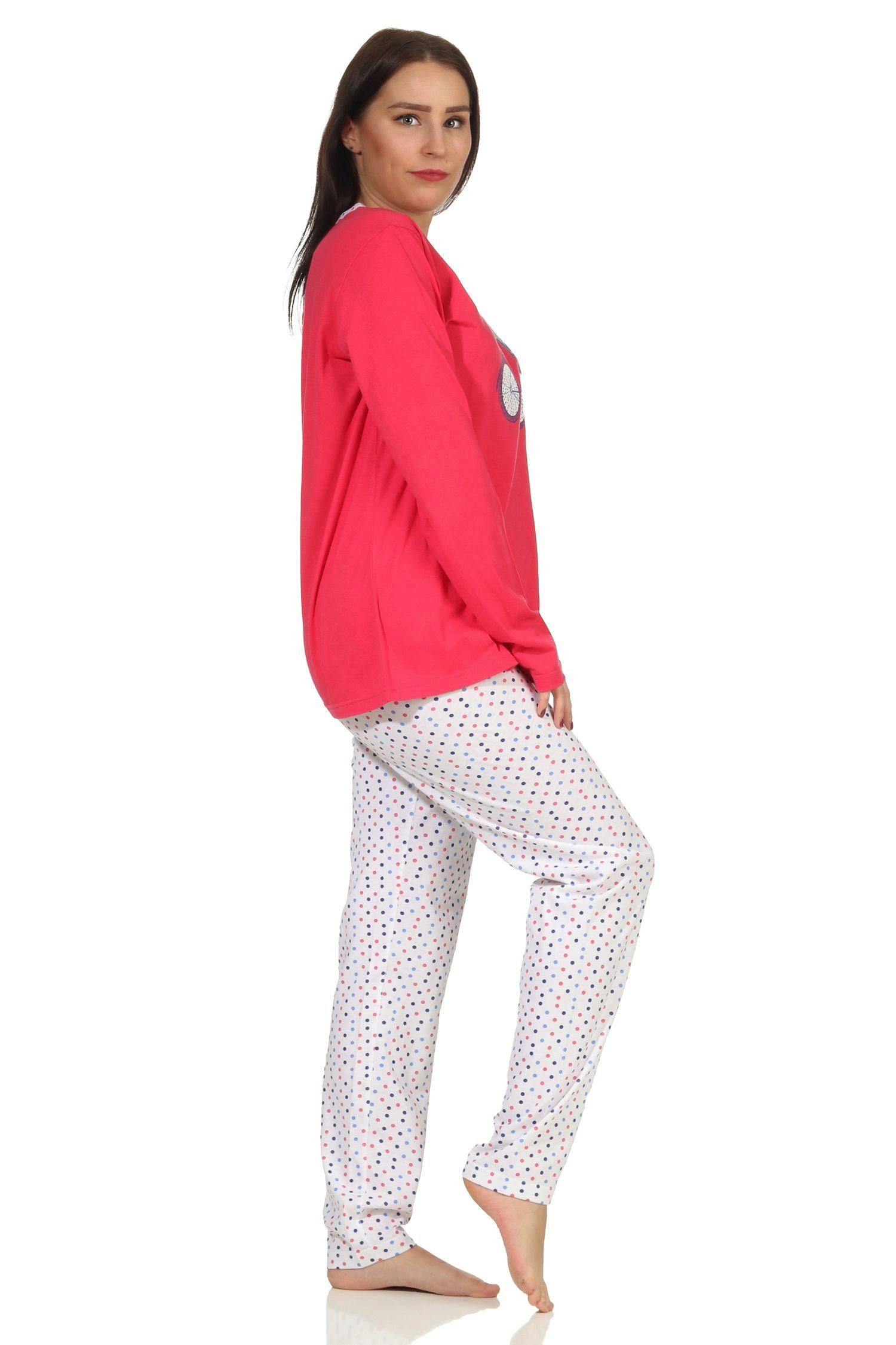 in langarm mit RELAX Pyjama frühlingshafter Punkten Optik Normann Damen Pyjama Schlafanzug by pink