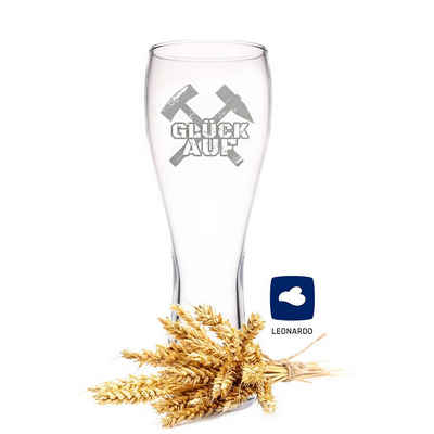GRAVURZEILE Bierkrug Weizenglas - mit Motiv - Glück Auf - Schlägel + Eisen, Glas