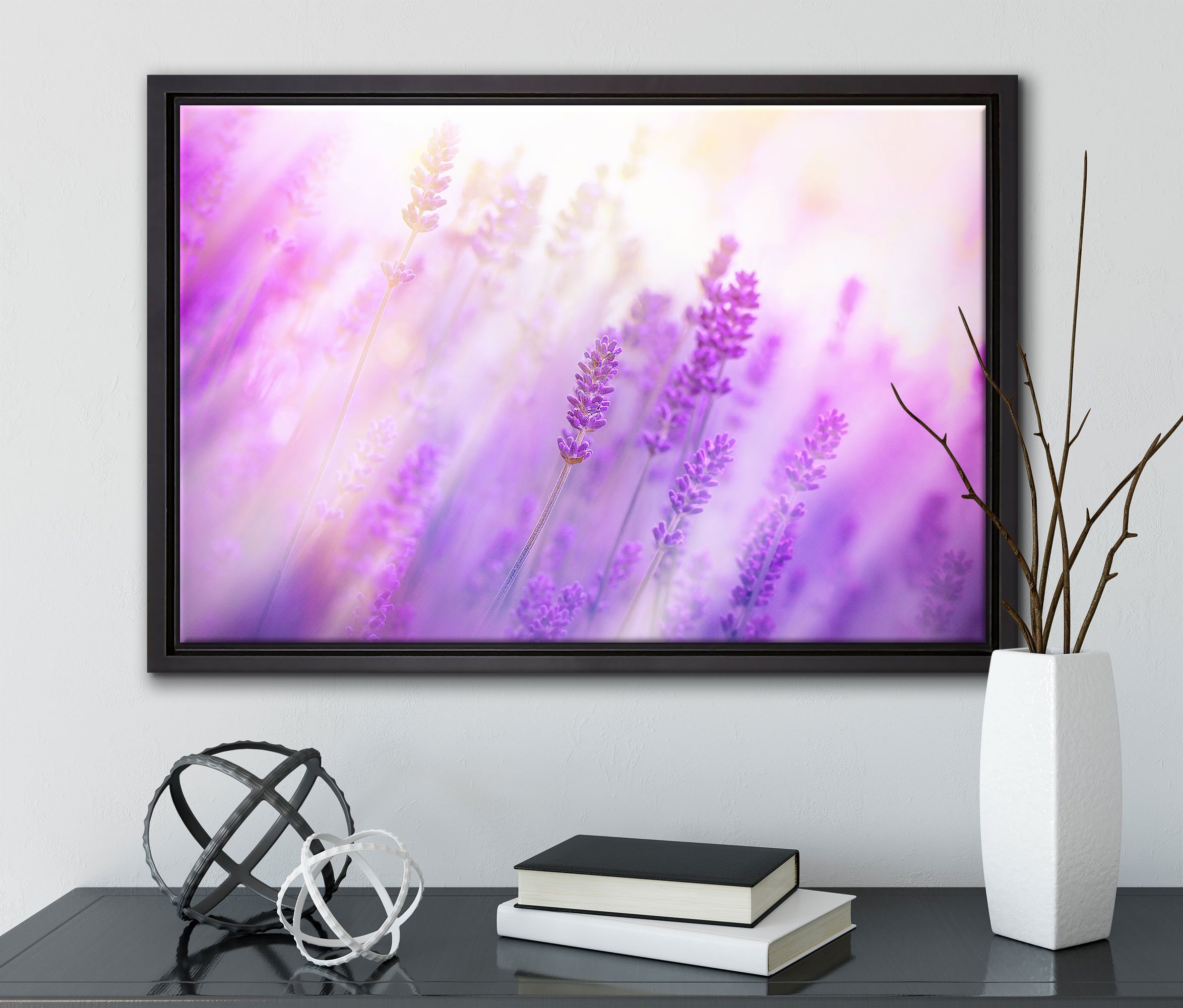 Pixxprint Leinwandbild sanften Lavendel bespannt, gefasst, Zackenaufhänger Schöner in einem Wanddekoration Licht, (1 Schattenfugen-Bilderrahmen im inkl. St), fertig Leinwandbild