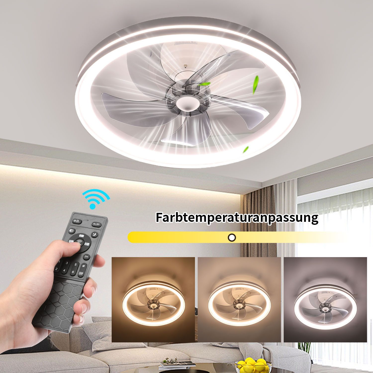 oyajia Deckenventilator 50W Deckenleuchte Dimmbar, Leise günstig online kaufen