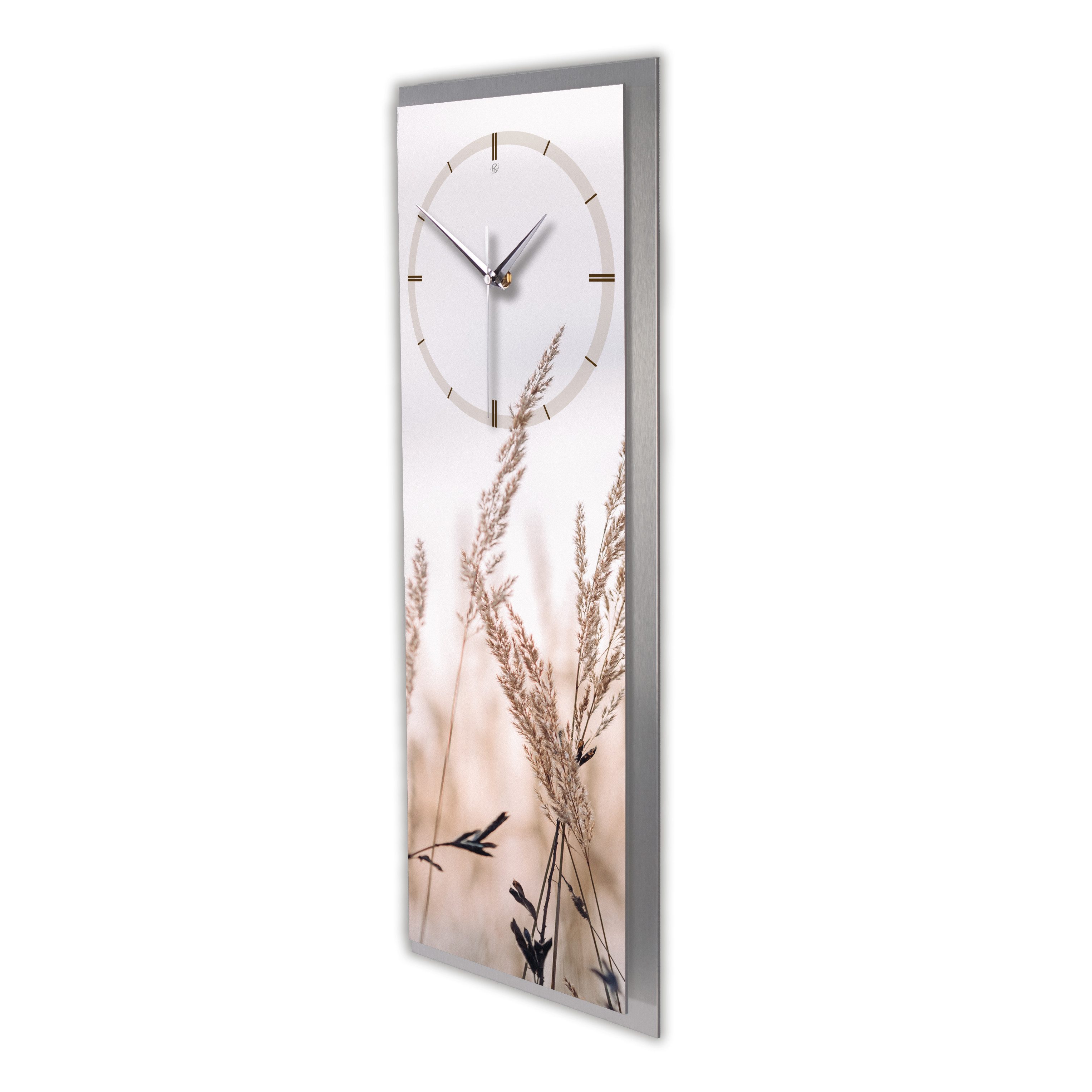 Kreative Feder Wanduhr "Relax Gras" 3D Designer Wanduhr aus Alu, leise (ohne Ticken; Quarz oder Funkuhrwerk; verschiedene Größen)
