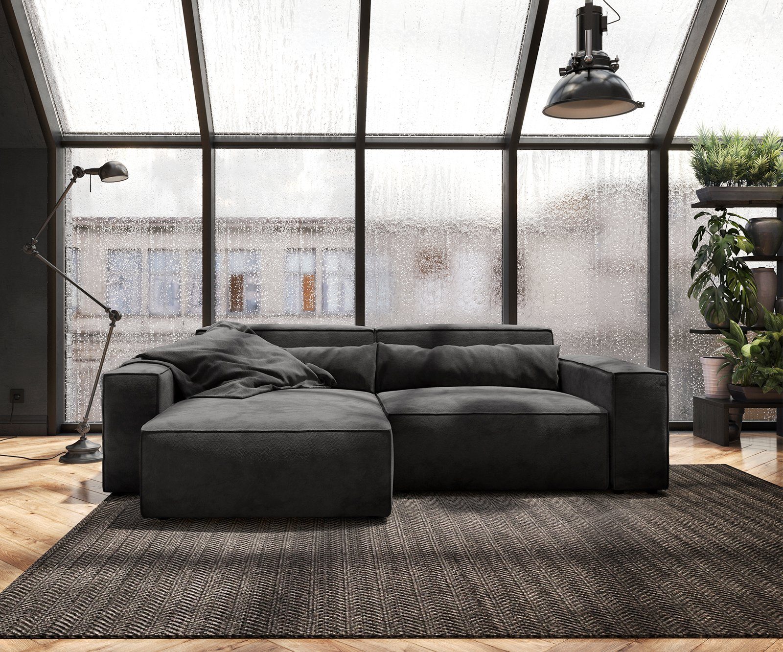 DELIFE Ecksofa Sirpio, Mikrofaser Schwarz 230x150 günstig online kaufen