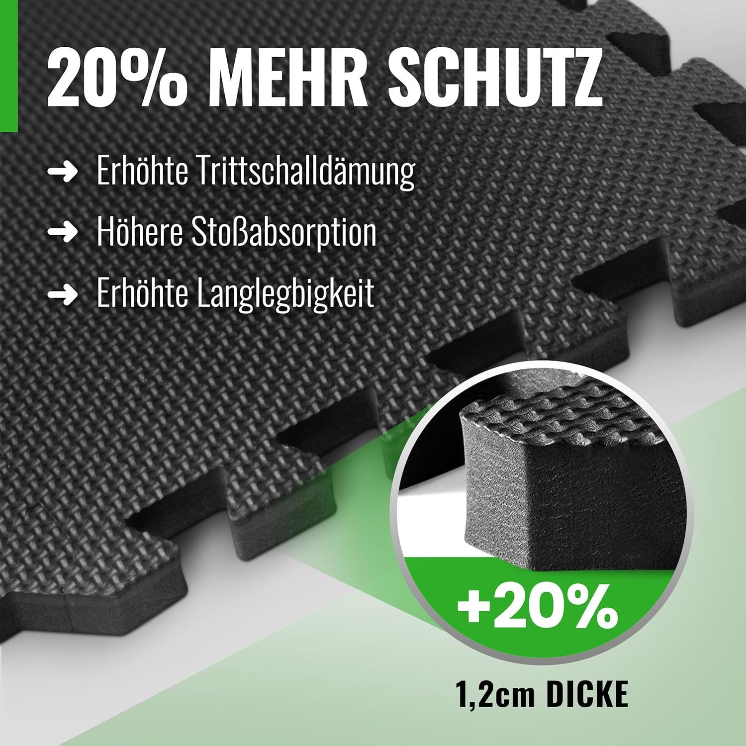 AthleticPro Bodenmatte Fitness [30x30cm] - extra dicke Schutzmatten, in verschiedene Sets (30x30x1,2cm), Rutschfest, leicht zu reinigen, EVA-Steckmatten – Bild 2 von 5