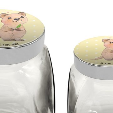 Mr. & Mrs. Panda Vorratsglas XL 2000ml Quokka Happy - Gelb Pastell - Geschenk, Süßigkeitenglas, Au, Premium Glas, (1-tlg), Vielseitig einsetzbar
