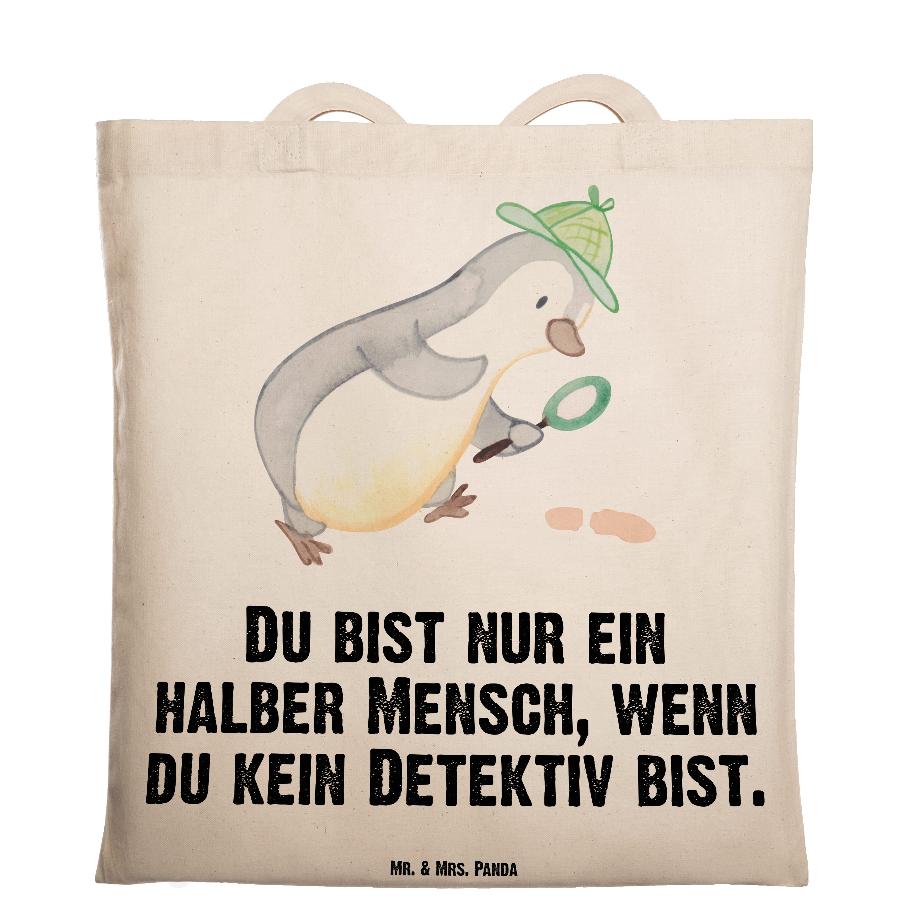 Mr. & Mrs. Panda Tragetasche Detektiv mit Herz - Transparent - Geschenk, Wirtschaftsdetektei, Beut (1-tlg)