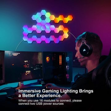 zggzerg LED Wandleuchte LED Sechseck Gaming Wandleuchte Hexagon RGB Panel Musik Sync Smart