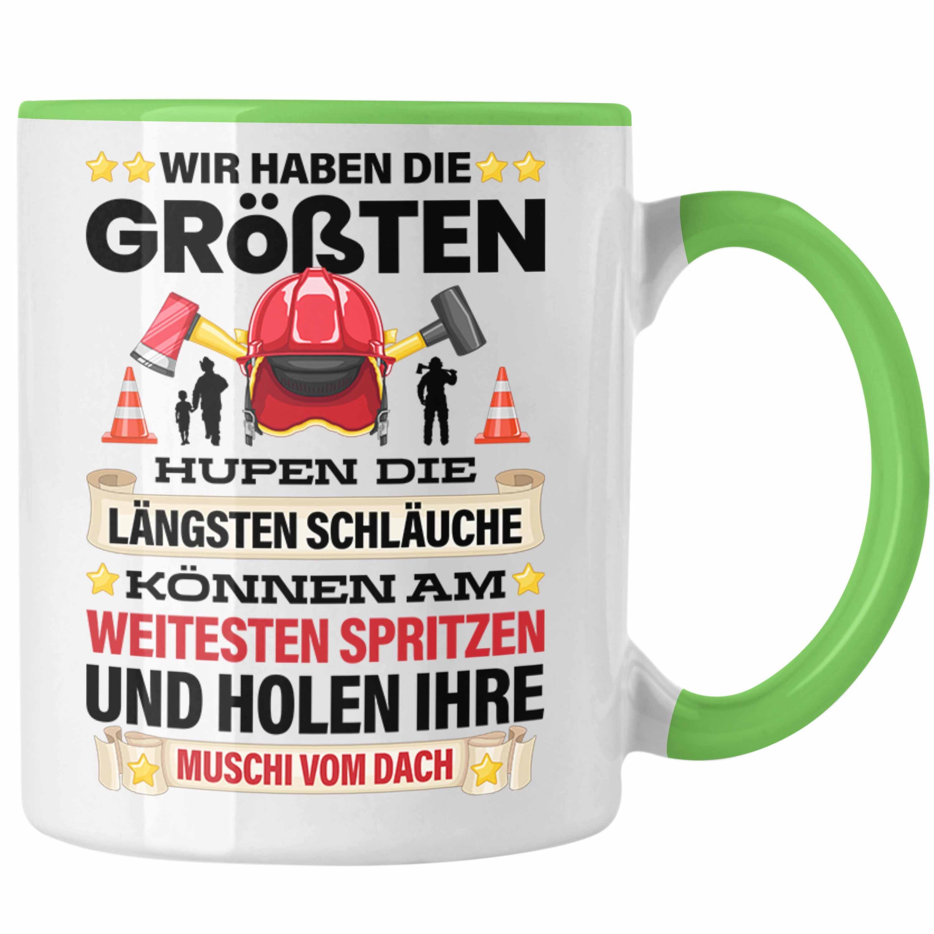 Trendation Tasse Trendation - Feuerwehr Tasse Geschenk für Feuerwehrmann Geburtstag Männer Spruch Versaut Erwachsenen Humor Grün