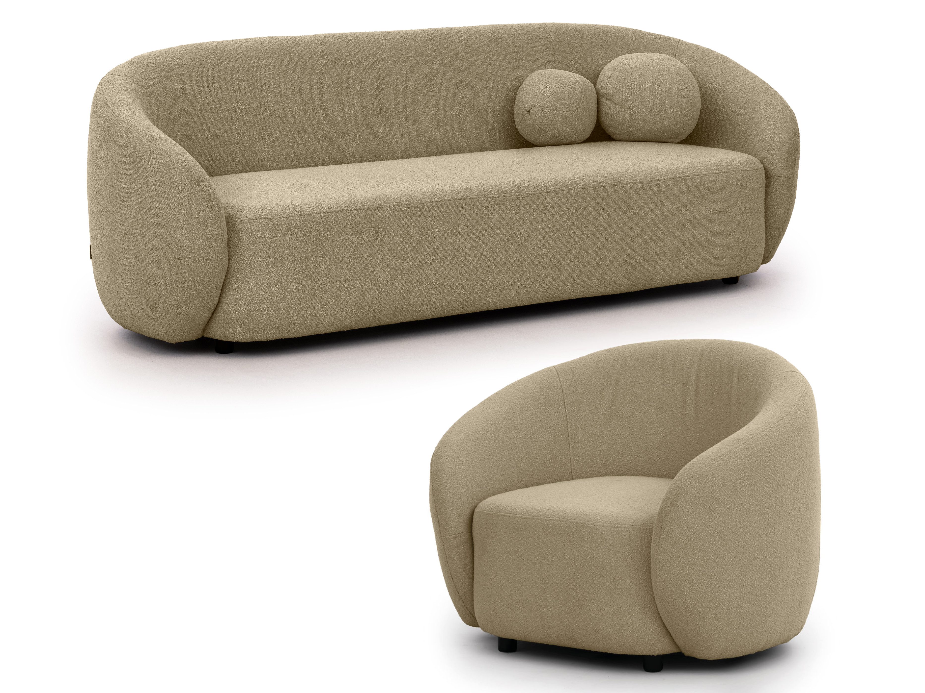 S-Style Мебель Polstergarnitur 3+1 Roundi, Bouclé, Polstergarnitur Luxus & Moderne Kollektion