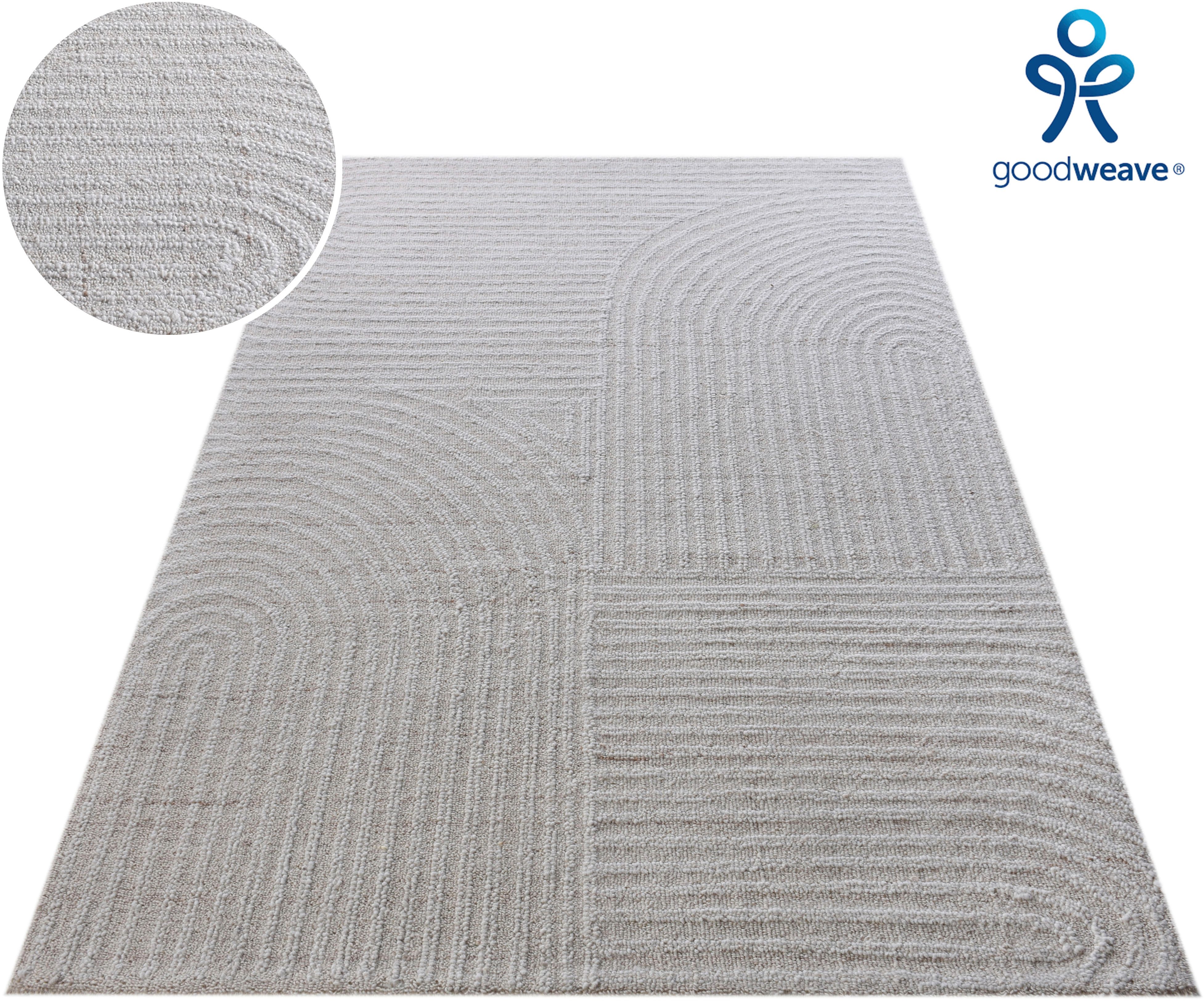 my home Wollteppich Brevik, handgefertigt, Wolle, Hoch-Tief-Struktur, rechteckig, Höhe: 11 mm, einfarbig, Wolle, Teppich, Wohnzimmer, Schlafzimmer, Esszimmer