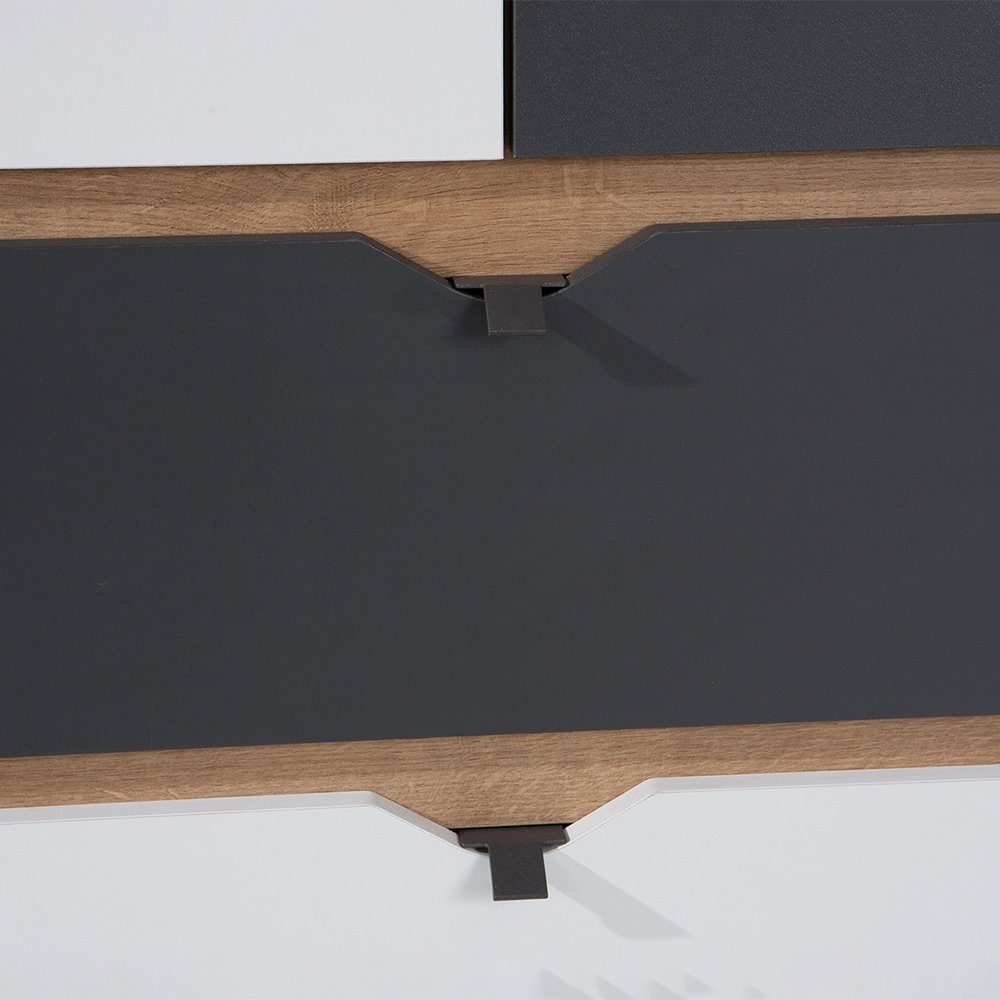 Lomadox Jugendzimmer-Set MARIBOR-132, (Sparset, 4-tlg), Kleiderschrank Schreibtisch Wandboard Kommode Eiche weiß graphit