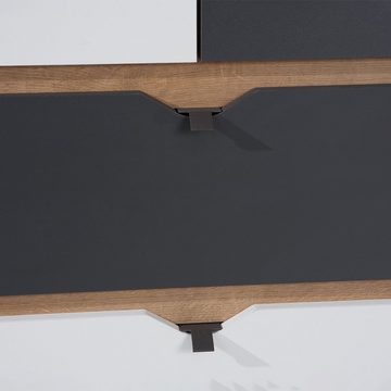 Lomadox Jugendzimmer-Set MARIBOR-132, (Sparset, 4-St), Kleiderschrank Schreibtisch Wandboard Kommode Eiche weiß graphit