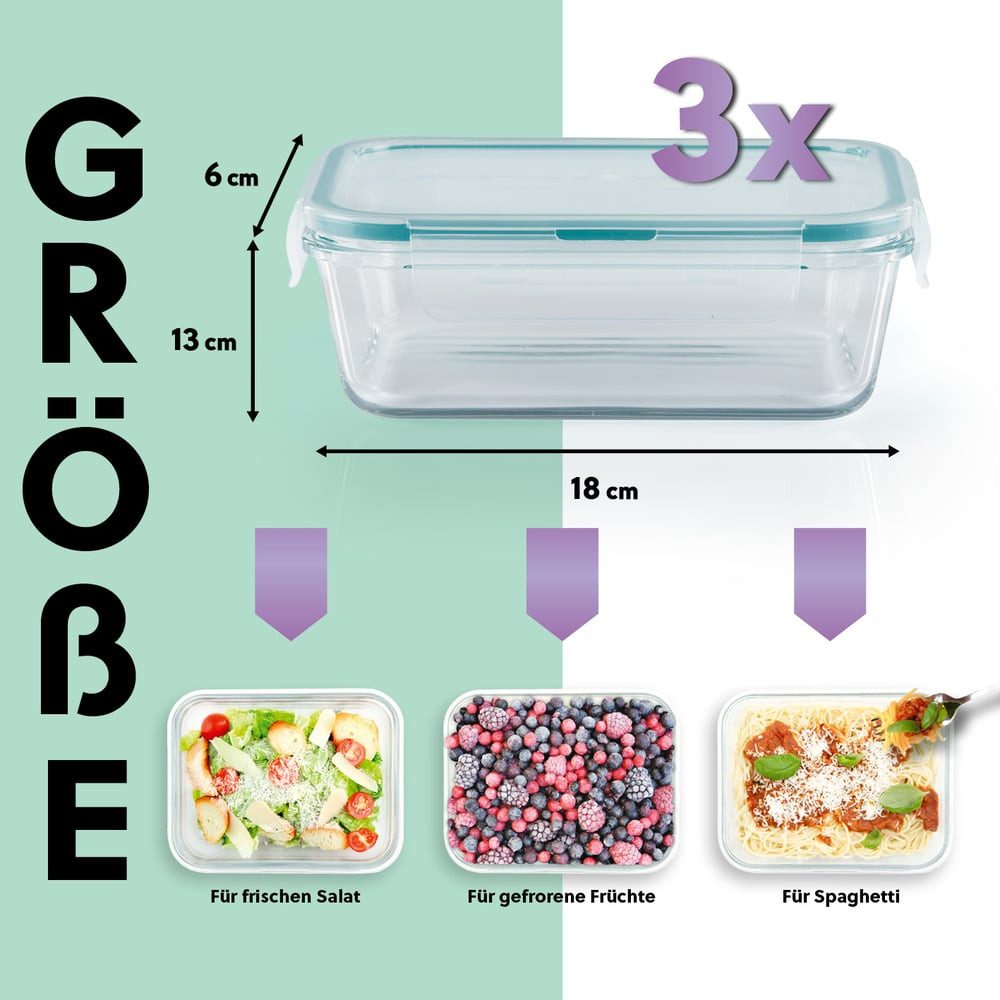 GOURMETmaxx Frischhaltedose, Glas, (6-tlg), mit 4-fach-Klickverschluss Spülmaschinengeeignet