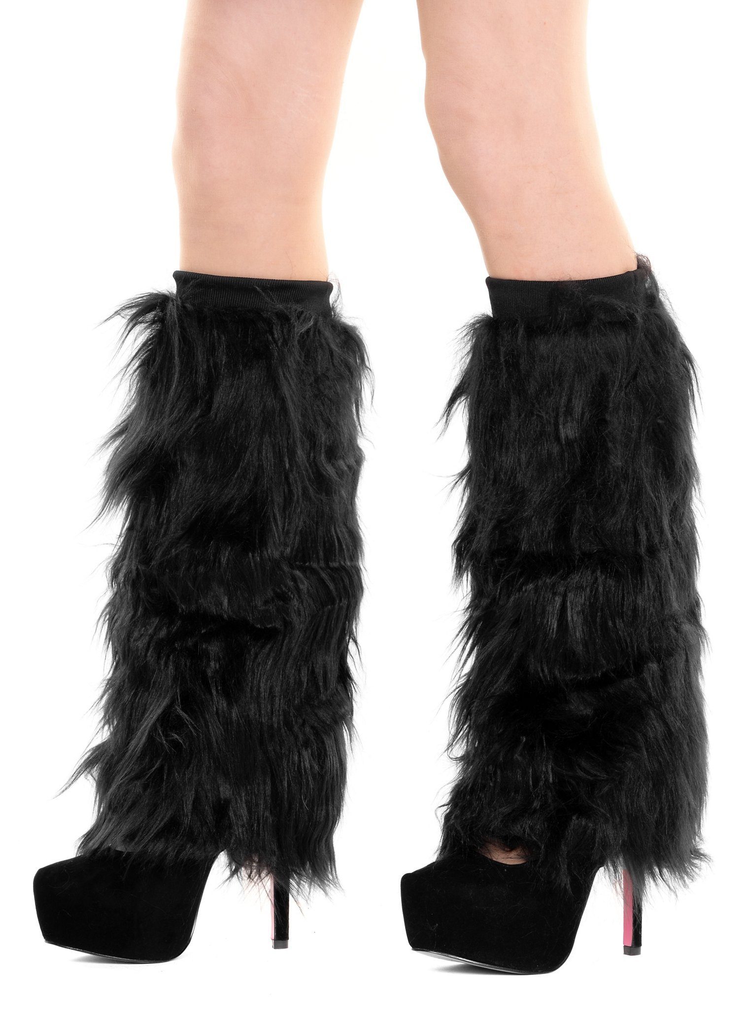 Roma Costumes Kostüm Schwarze Legwarmer Fellstulpen - Halloween Kostüm, Flauschige Fellstulpen aus buntem Kunstfell