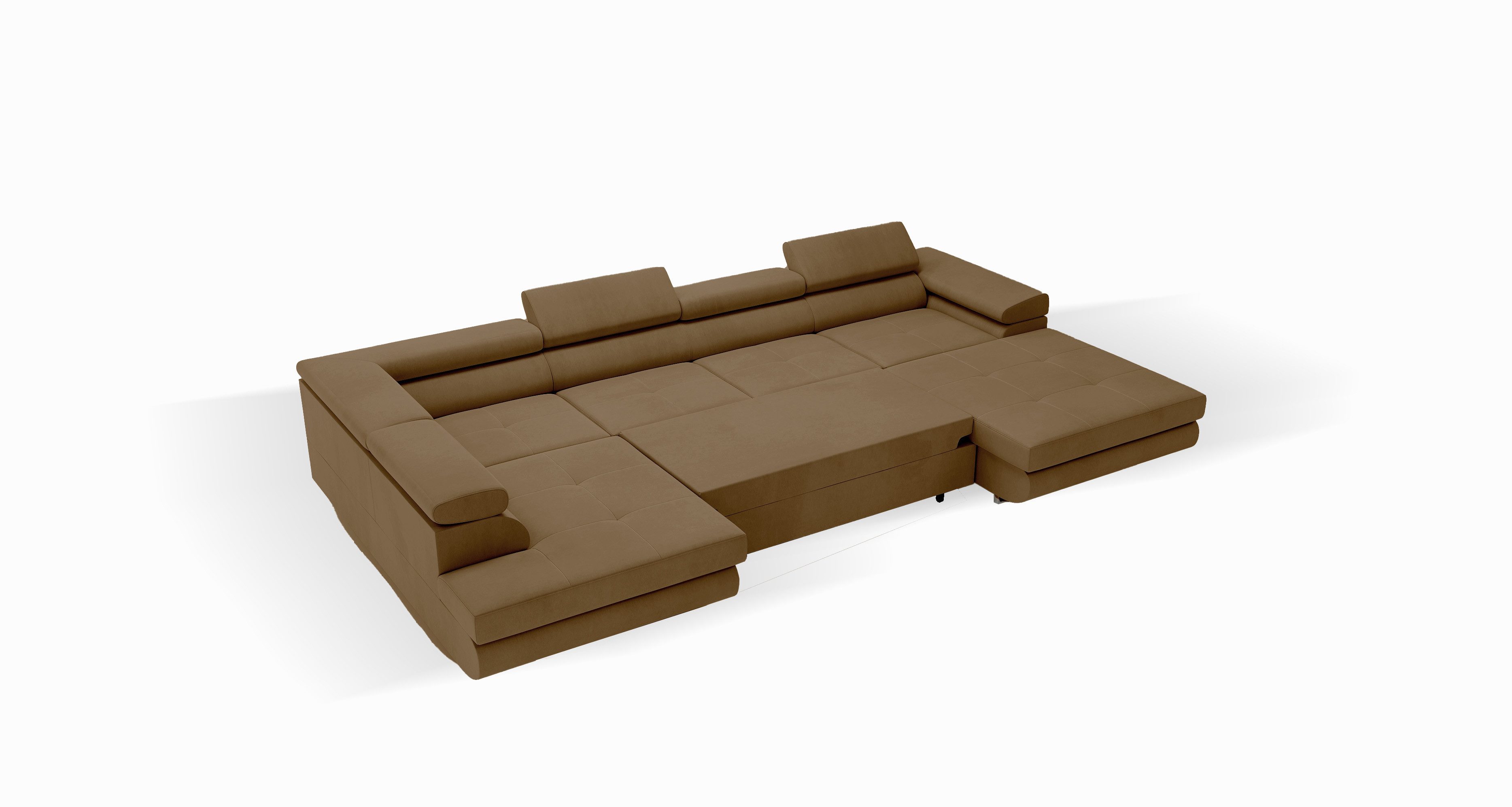 Goldstoff Wohnlandschaft mit Schlaffunktion, Couch für Wohnzimmer - Schlafsofa - Eckcouch, VENUS - Sofa U Form, Ecksofa mit Schlaffunktion und Bettkasten in braun