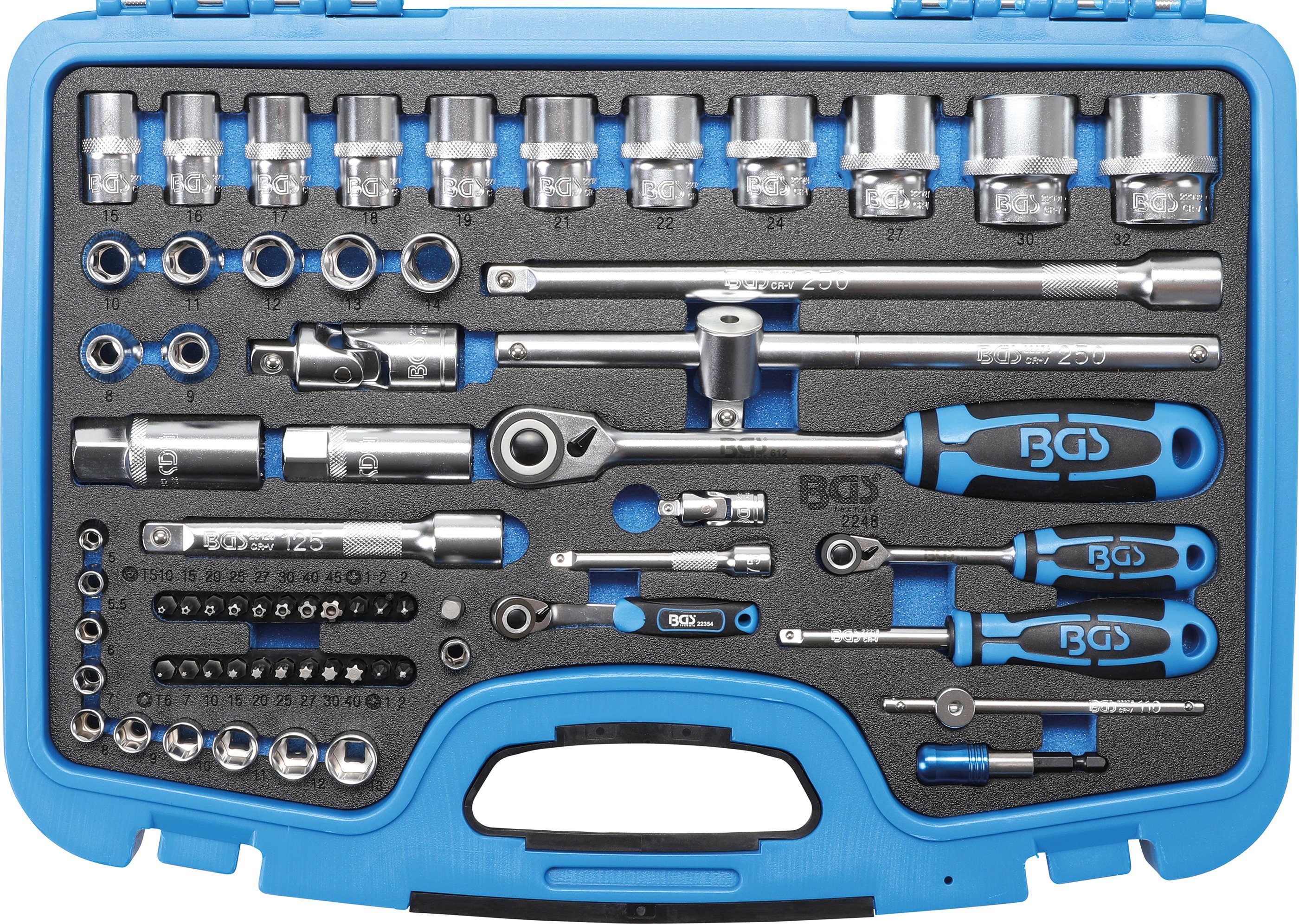 BGS technic Bit- und Steckschlüsselset 66 teiliger Steckschlüssel-Satz Sechskant, Antrieb 1/4" & 1/2", 1-St.