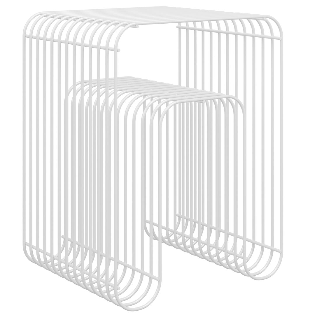 skølm Beistelltisch Vali als Hocker oder Bücherregal nutzbar (weiß), Couchtisch aus Metall, offenes Gitterdesign, Ablageregal 39x34x49 cm