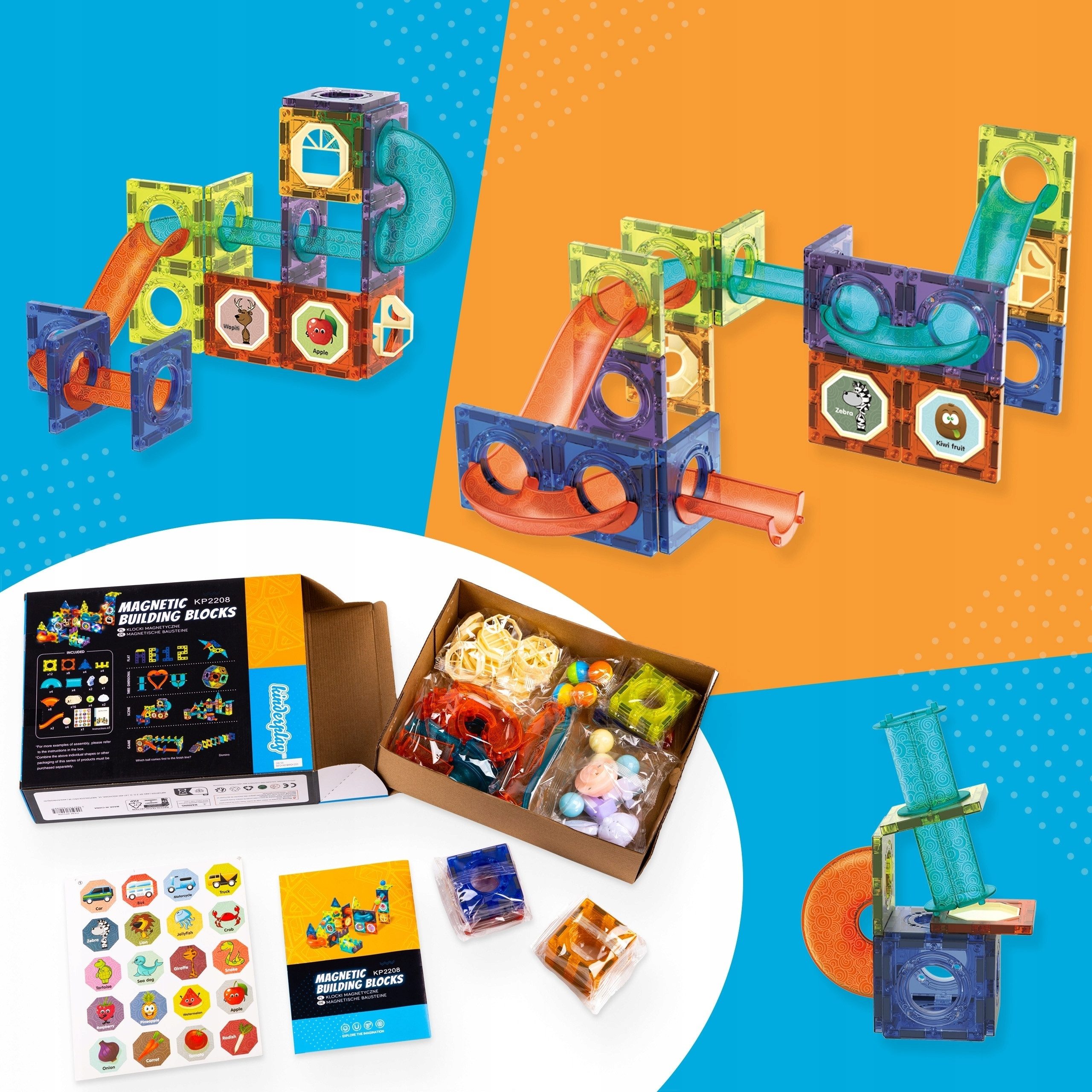 Kinderplay Dolls & Strollers Magnetische Bausteine 75-teilig – Leuchtende Schienen – Kinder Magnetspielbausteine, (Set, Magnetische Konstruktionsbausteine Leuchtende Schienenpaneele 75 Teile)