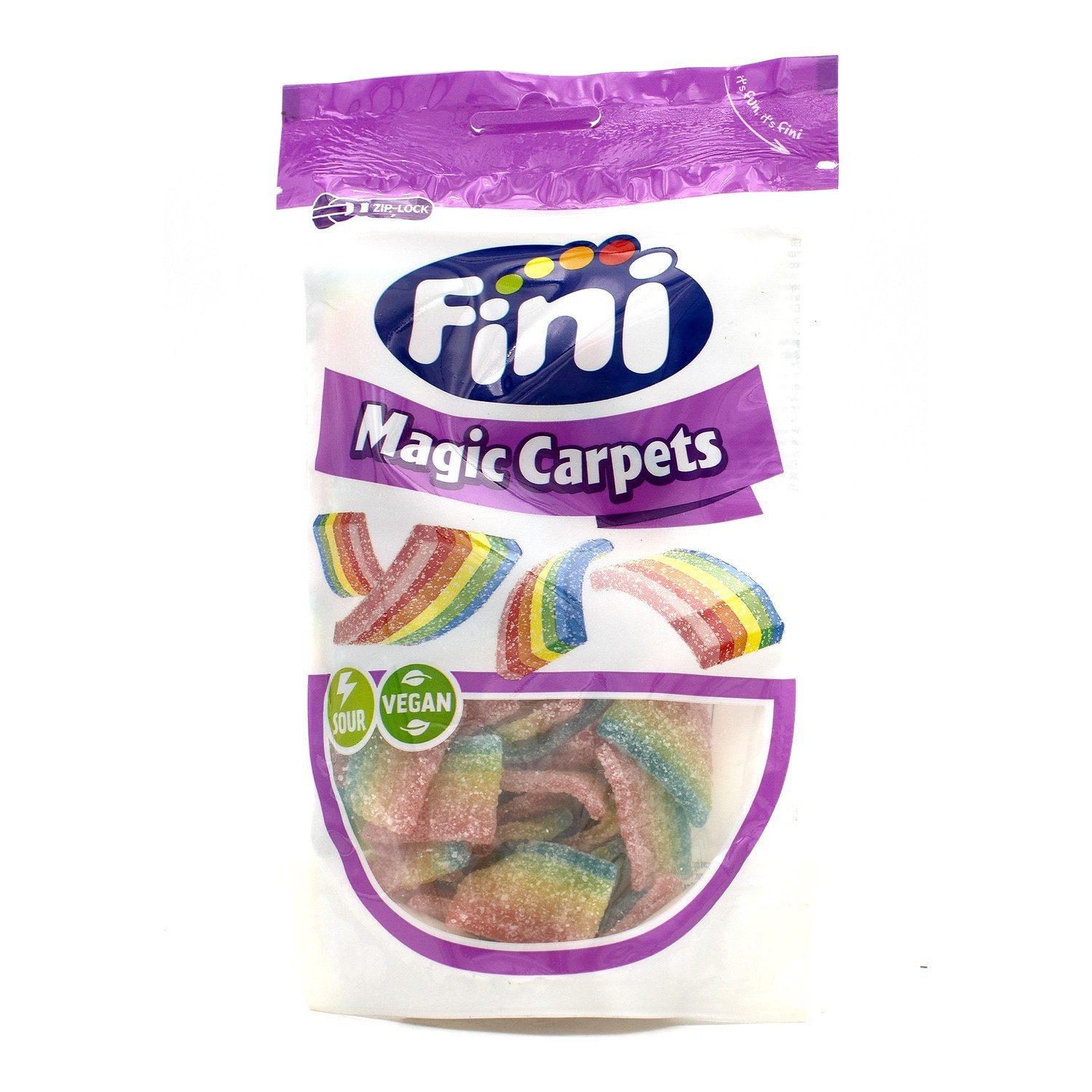 Fini Süßigkeit, 1 x 165 g, Fini Magic Carpets – Saure Regenbogen-Streifen (Vegan)