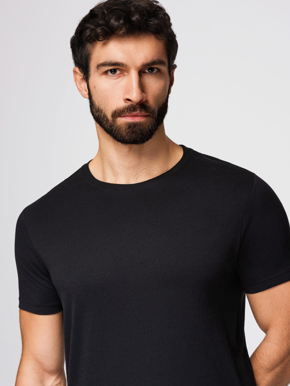 OMBRE T-Shirt Herren T-Shirt Set Baumwolle Basic Rundhals Black/navy/khaki S (T-Shirt-Set, 1-tlg., Set) Weiches Handgefühl
