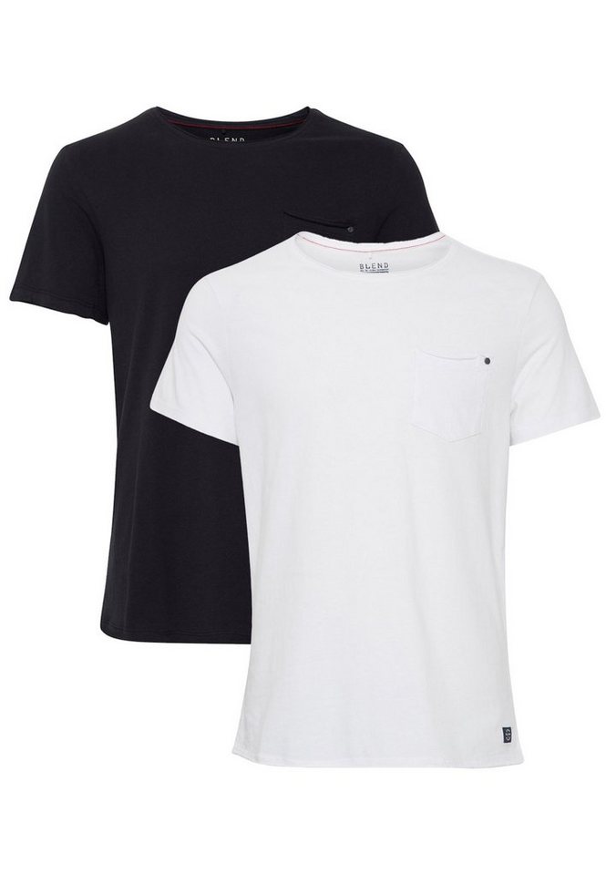 4033 in T-Shirt 2er Set Rundhals Einfarbiges T-Shirt Blend Stück (1-tlg) Weiß-Blau BHNOEL