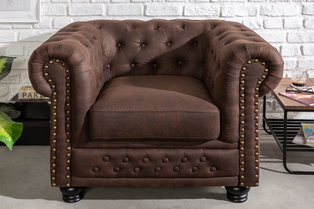 riess-ambiente Sessel CHESTERFIELD 110cm vintage braun (Einzelartikel, 1-St), Wohnzimmer · Microfaser · mit Federkern · mit Armlehnen · Design