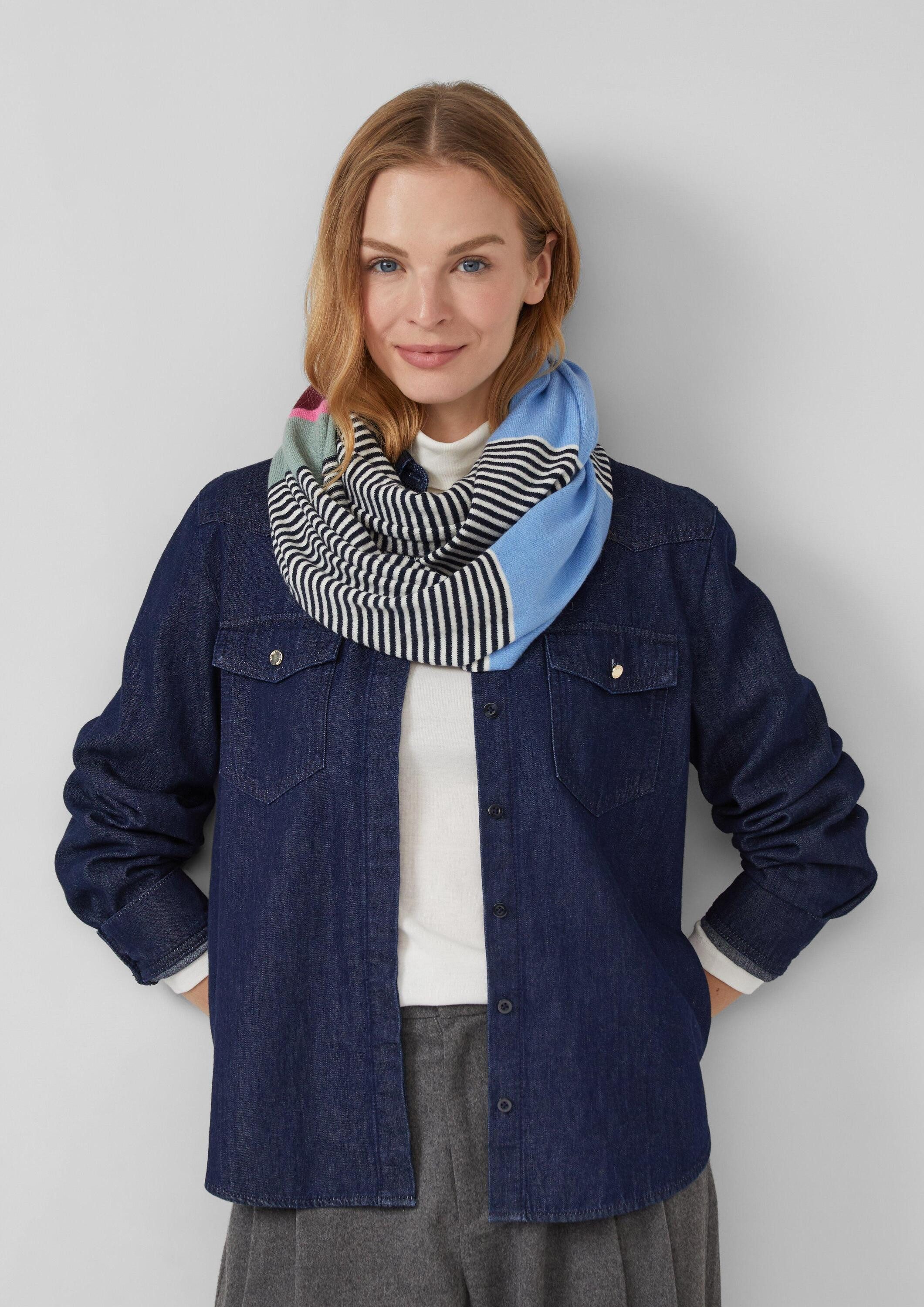s.Oliver Loop Snood, Lässiger Feinstrick-Loopschal mit Streifen und Logo-Ri günstig online kaufen