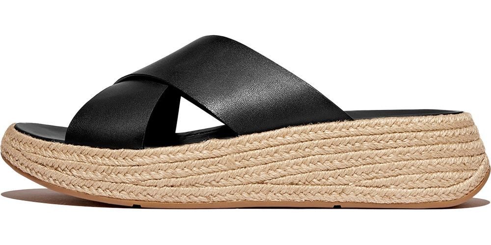 Fitflop F-Mode Espadrille Leather Flatform Cross Slides Sandale