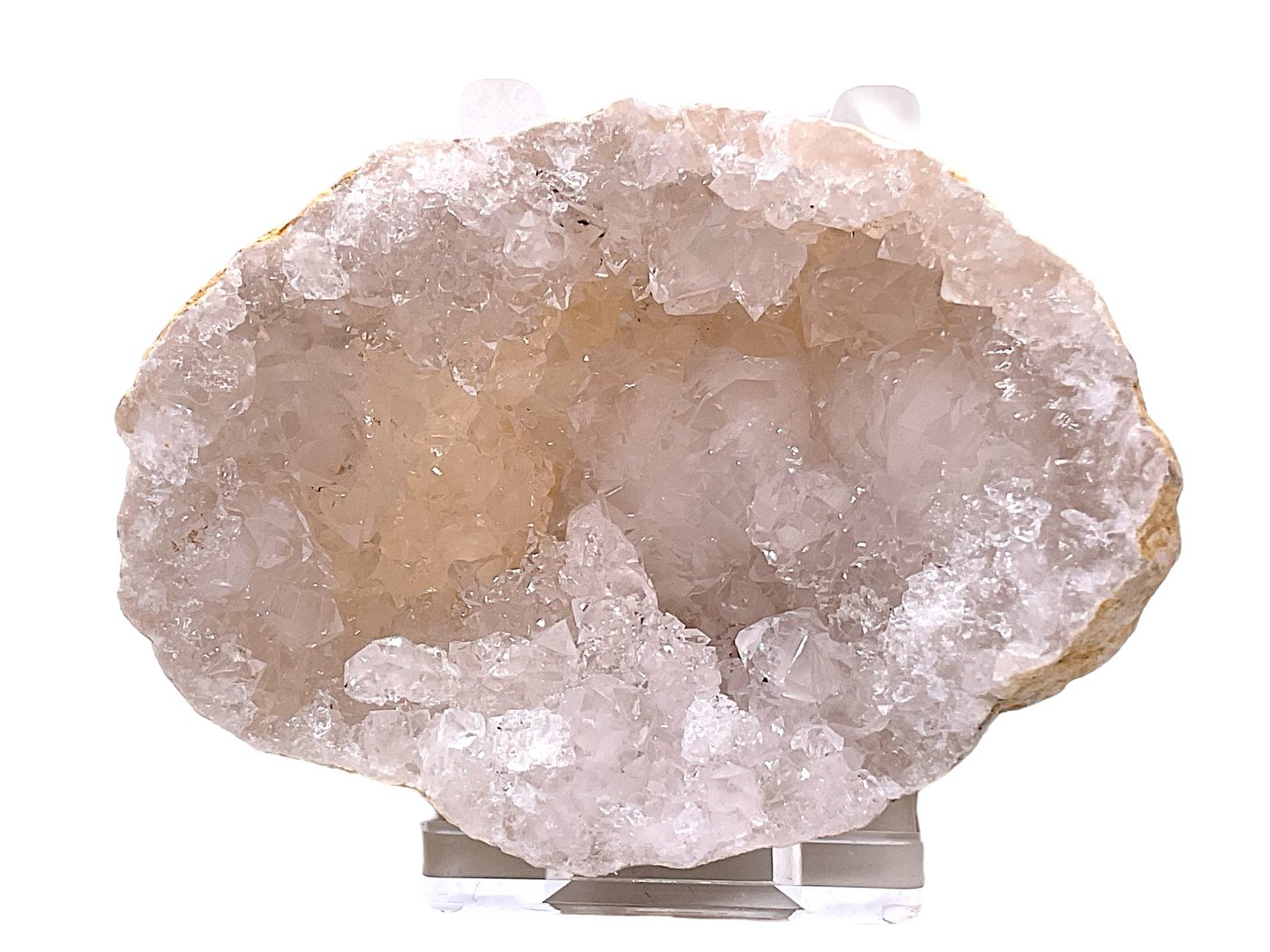 Steinfixx® Edelstein Geodenhälfte incl. Acrylständer herrliche Kristalle 60-70mm, (absoluter Blickfang, 1-St., Glücksgeode), 44 Millionen Jahre alt I Marokko