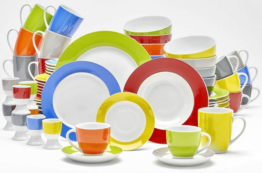 van Well Tasse Vario, 6-tlg., Porzellan, spülmaschinen- und mikrowellengeeignet, 6-teilig