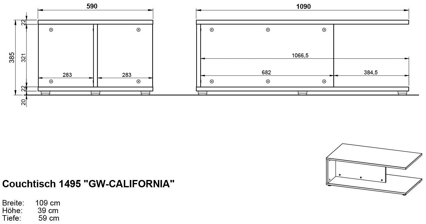 Marmor-Nachbildung cm, Breite Weiß/Marmor-Nachbildung | Couchtisch GERMANIA 109 filigraner mit Deckplatte California,