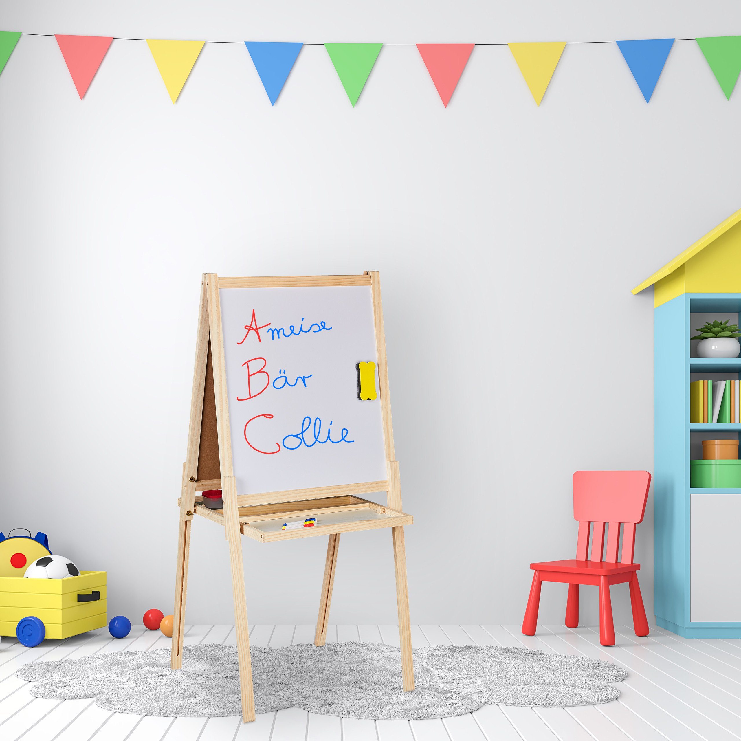 relaxdays Tafel 2 in 1 Kindertafel mit Zubehör