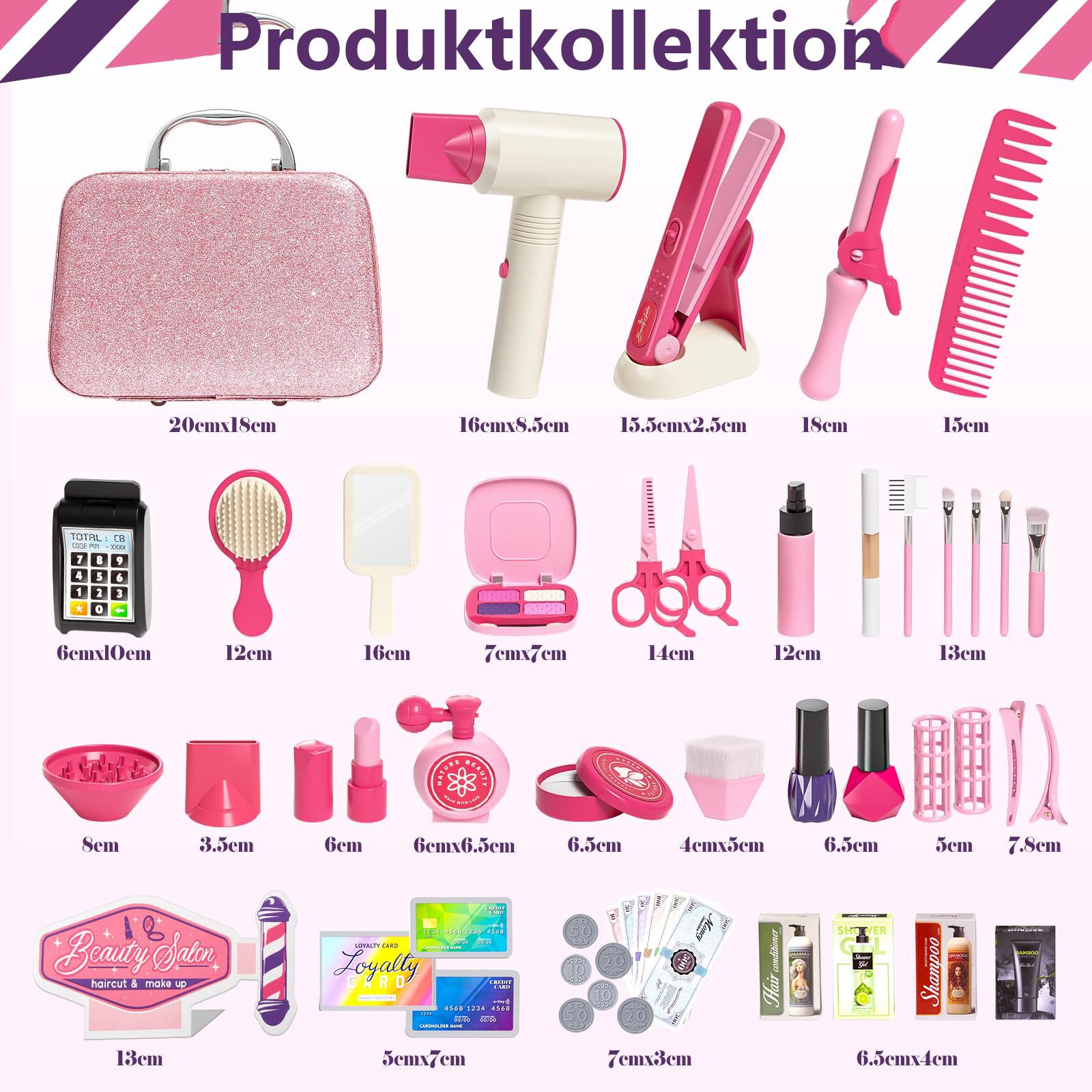 Sorvyzxn Spielzeug-Frisierkoffer Friseur Set Kinder Schminkkoffer Mädchen, Kinderschminke Geschenke, Friseurkoffer Haarstyling Zubehör Makeup Spielzeug