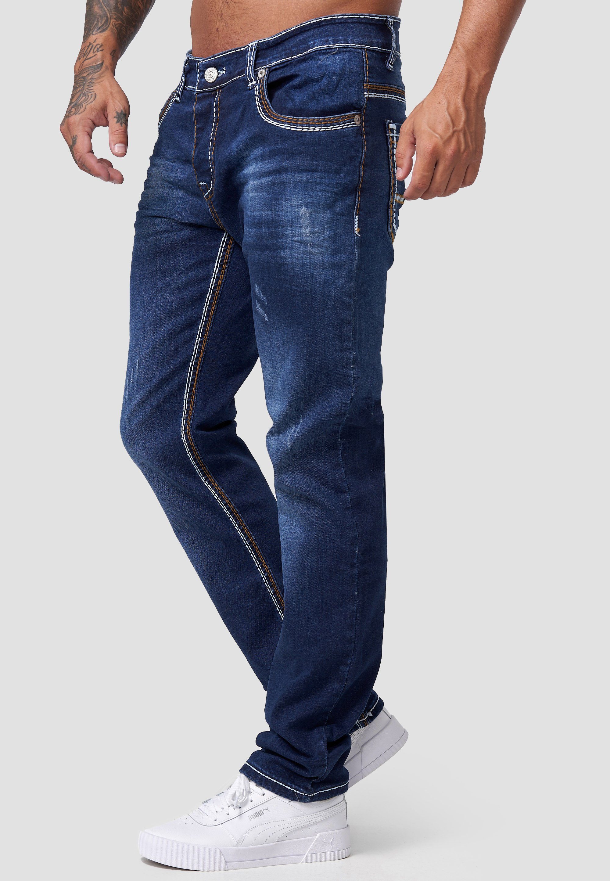 Männer Fit Hose Designerjeans Code47 Denim Herren Fit Slim Regular Jeans Regular-fit-Jeans