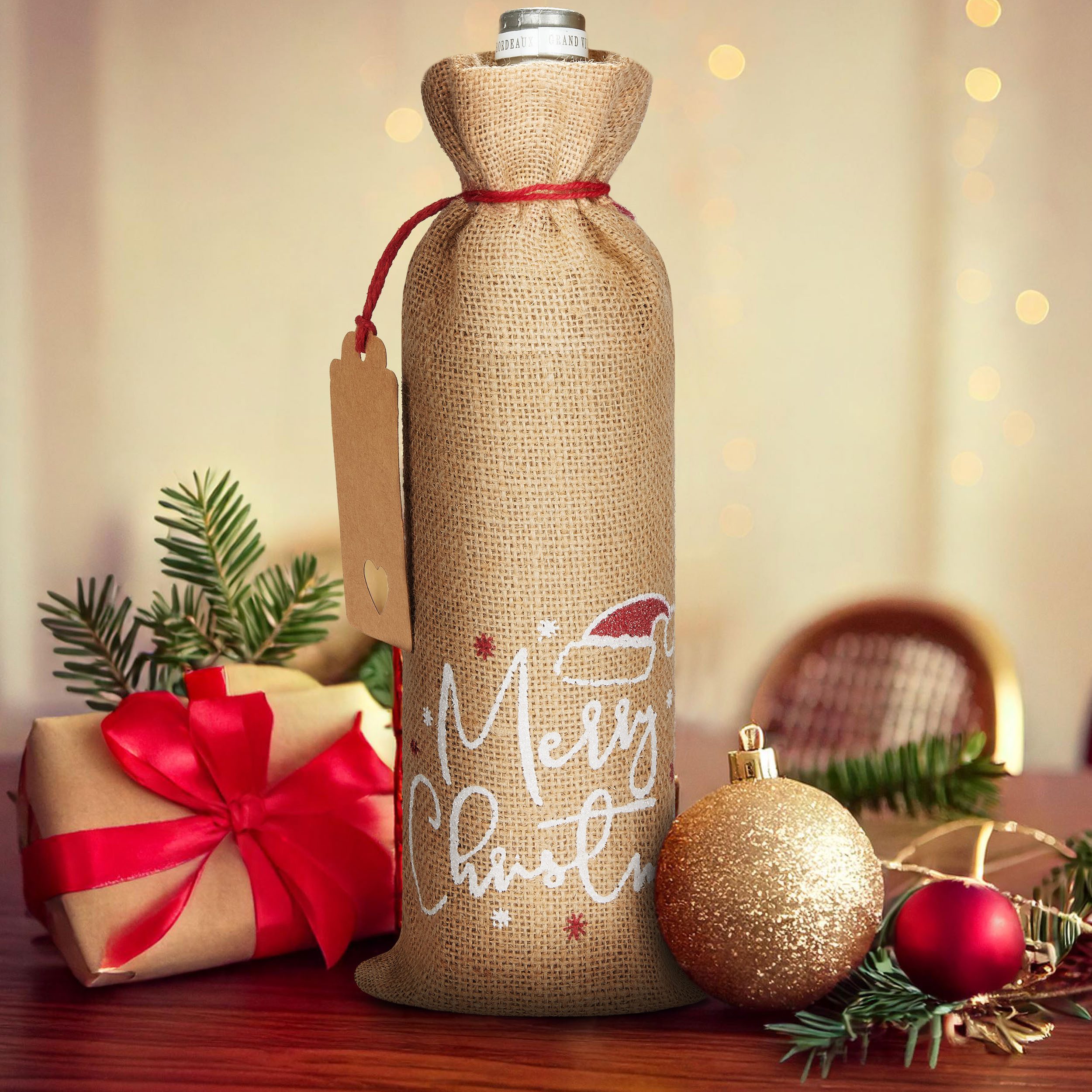 BRUBAKER Weinflaschenhalter Weinbeutel für Weihnachten - Merry Christmas - günstig online kaufen