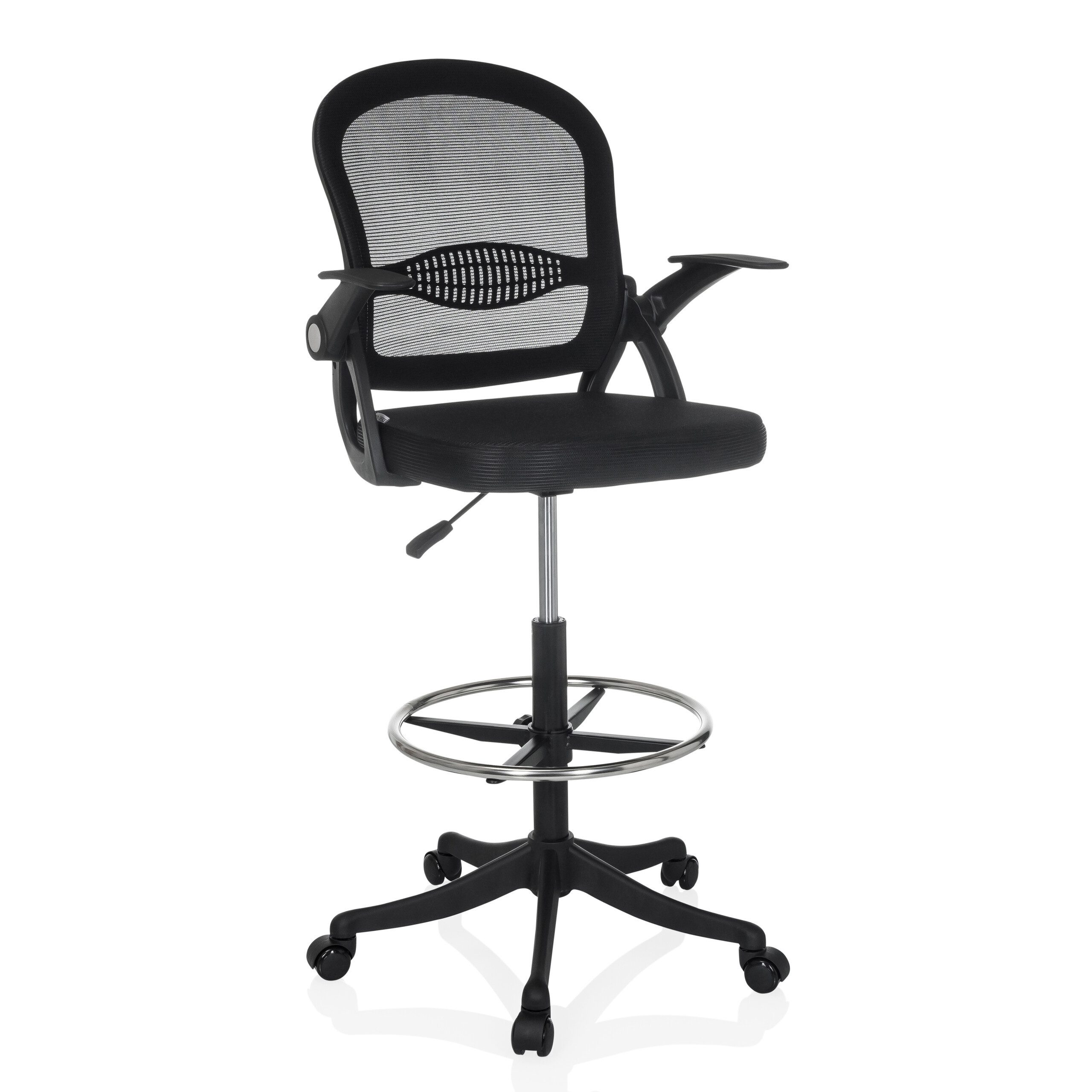 hjh OFFICE Drehstuhl Counterstuhl Naluro Work Stoff / Netzstoff (1 St), Arbeitsstuhl hoch, Bürostuhl mit Fußablage