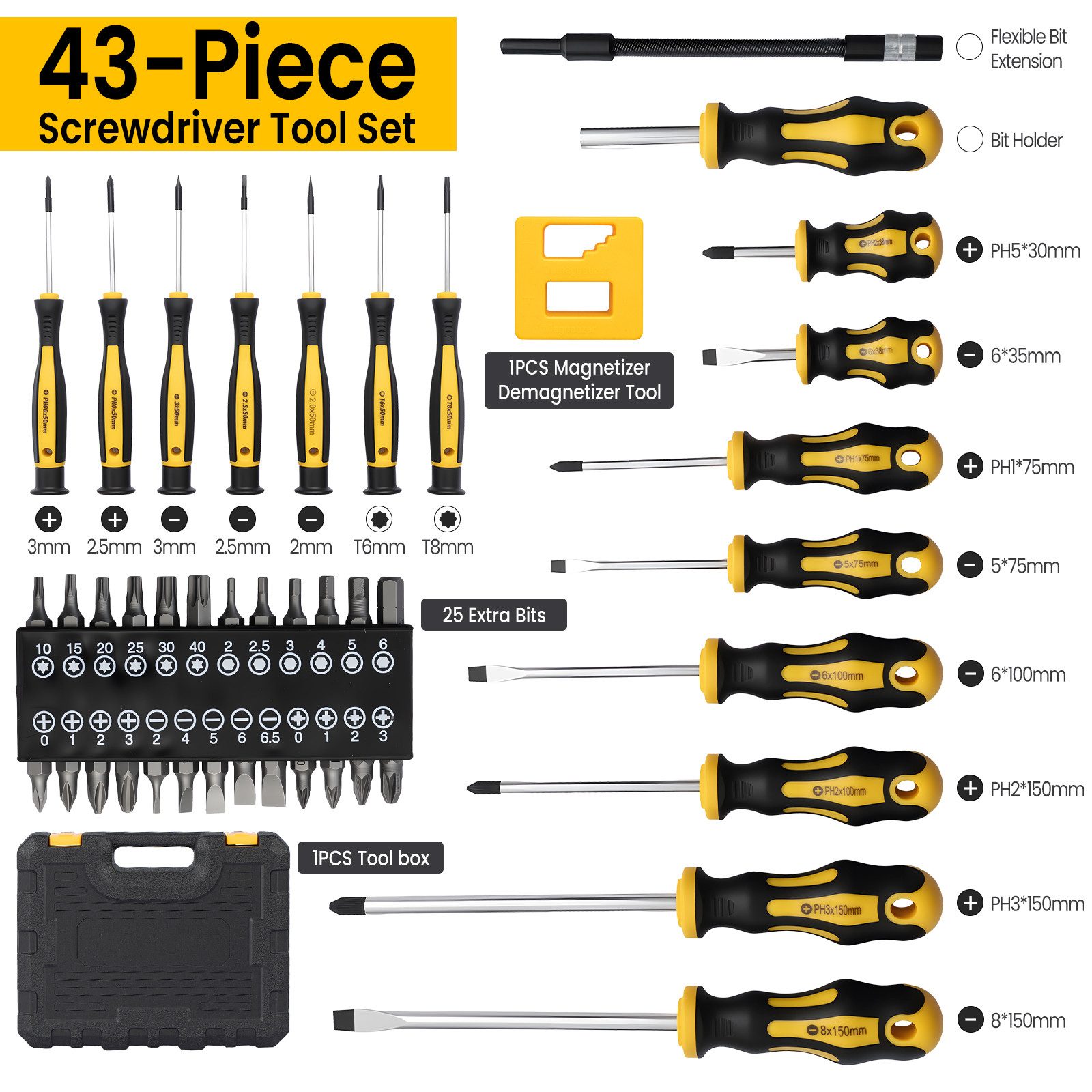 Youyijia Schraubendreher 43-teiliges Magnetisches Schraubendreher-Set mit Koffer