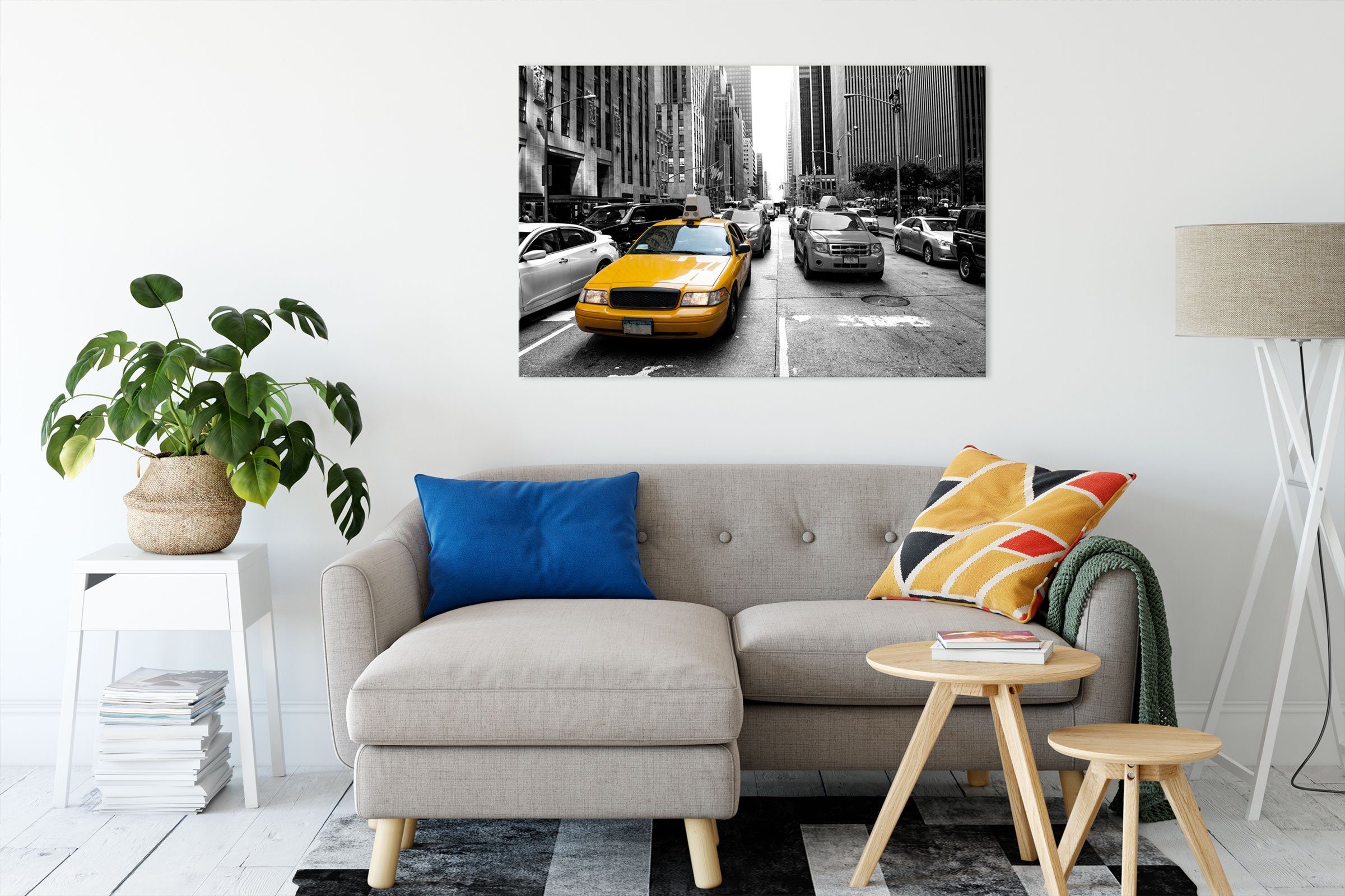 inkl. Leinwandbild (1 New fertig Pixxprint bespannt, Gelbes Taxi in Leinwandbild St), Gelbes Zackenaufhänger York York, in New Taxi