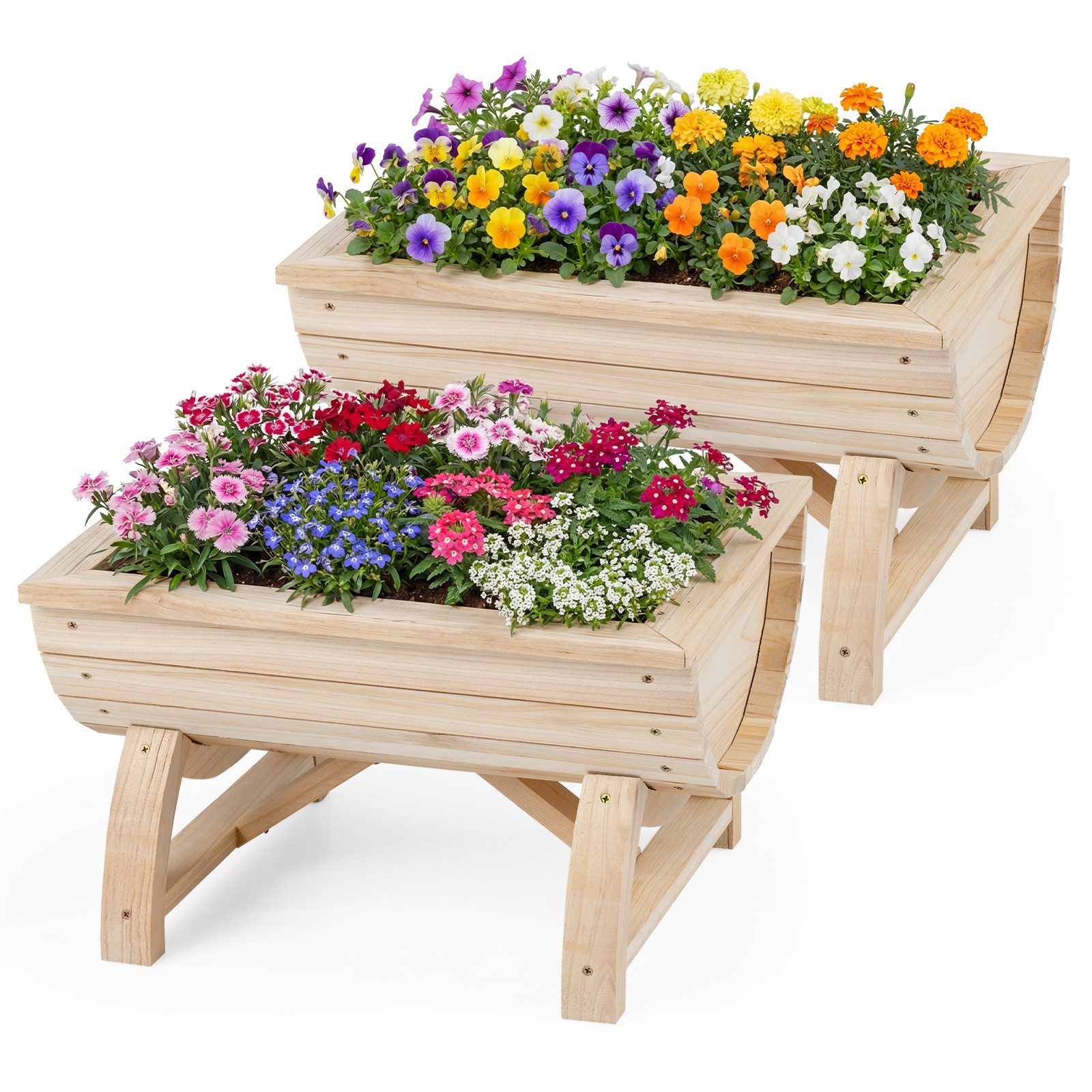 COSTWAY Blumenkasten (2 St), Hochbeet, 2er Set Pflanzkasten, Blumentopf aus Tannenholz